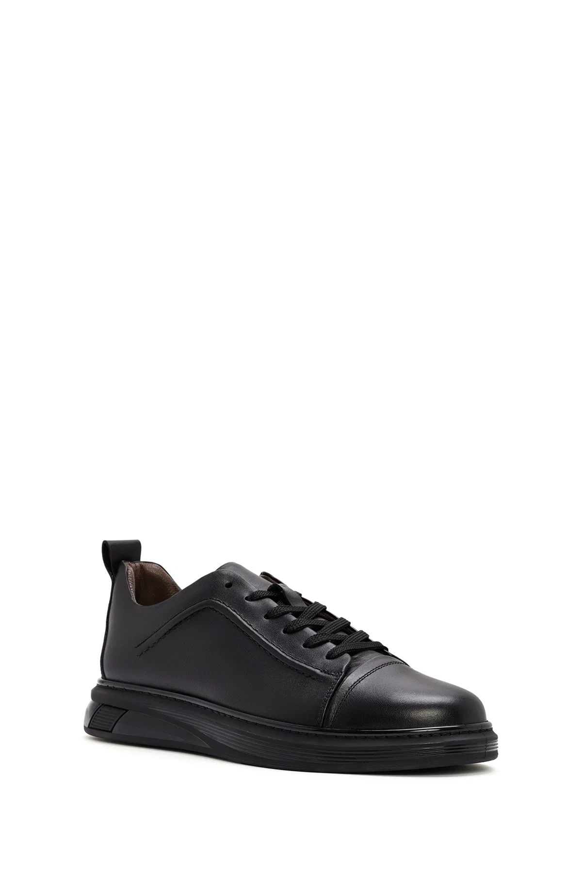 Erkek Siyah Kalın Tabanlı Bağcıklı Deri Sneaker - Image 6