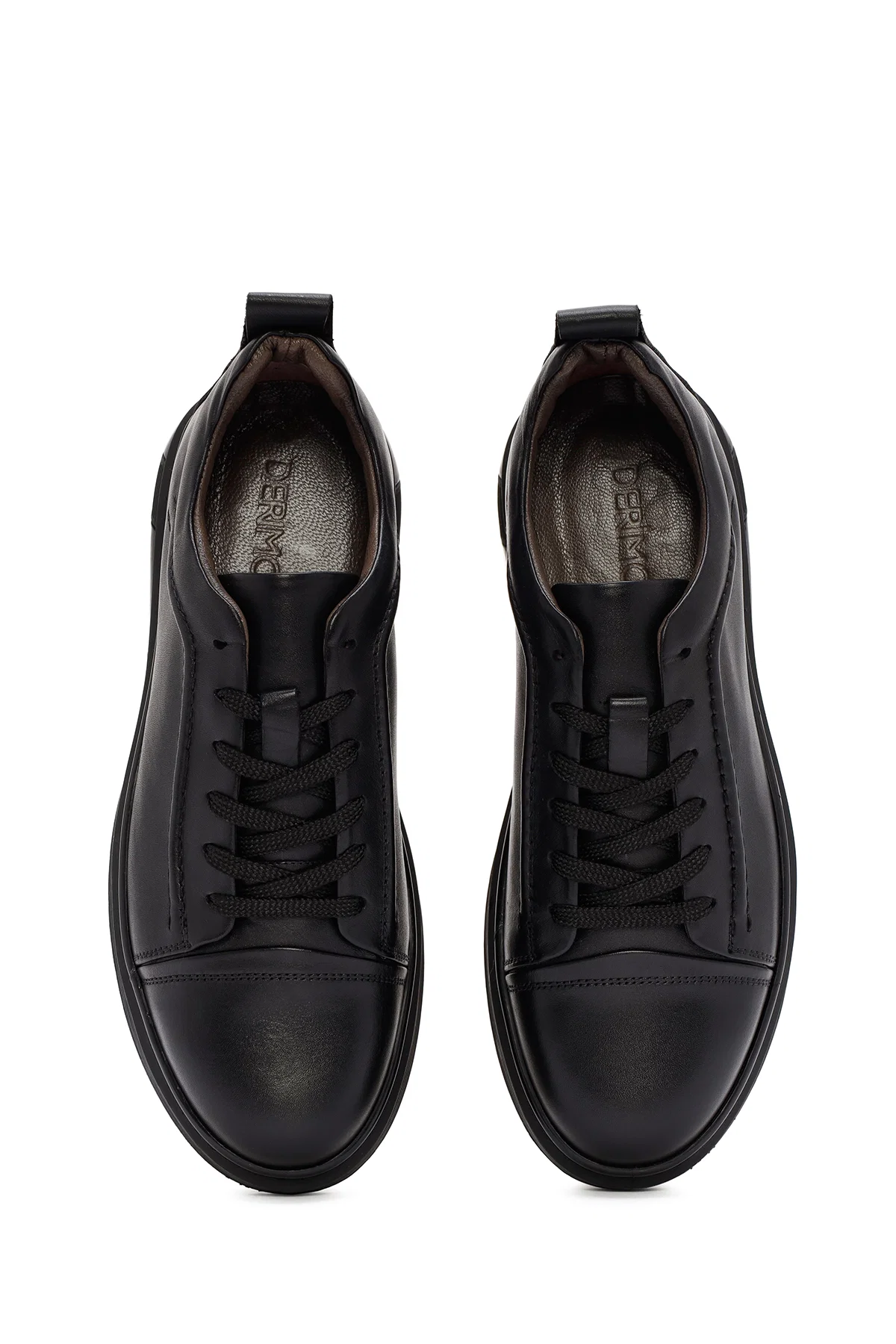 Erkek Siyah Kalın Tabanlı Bağcıklı Deri Sneaker - Image 7