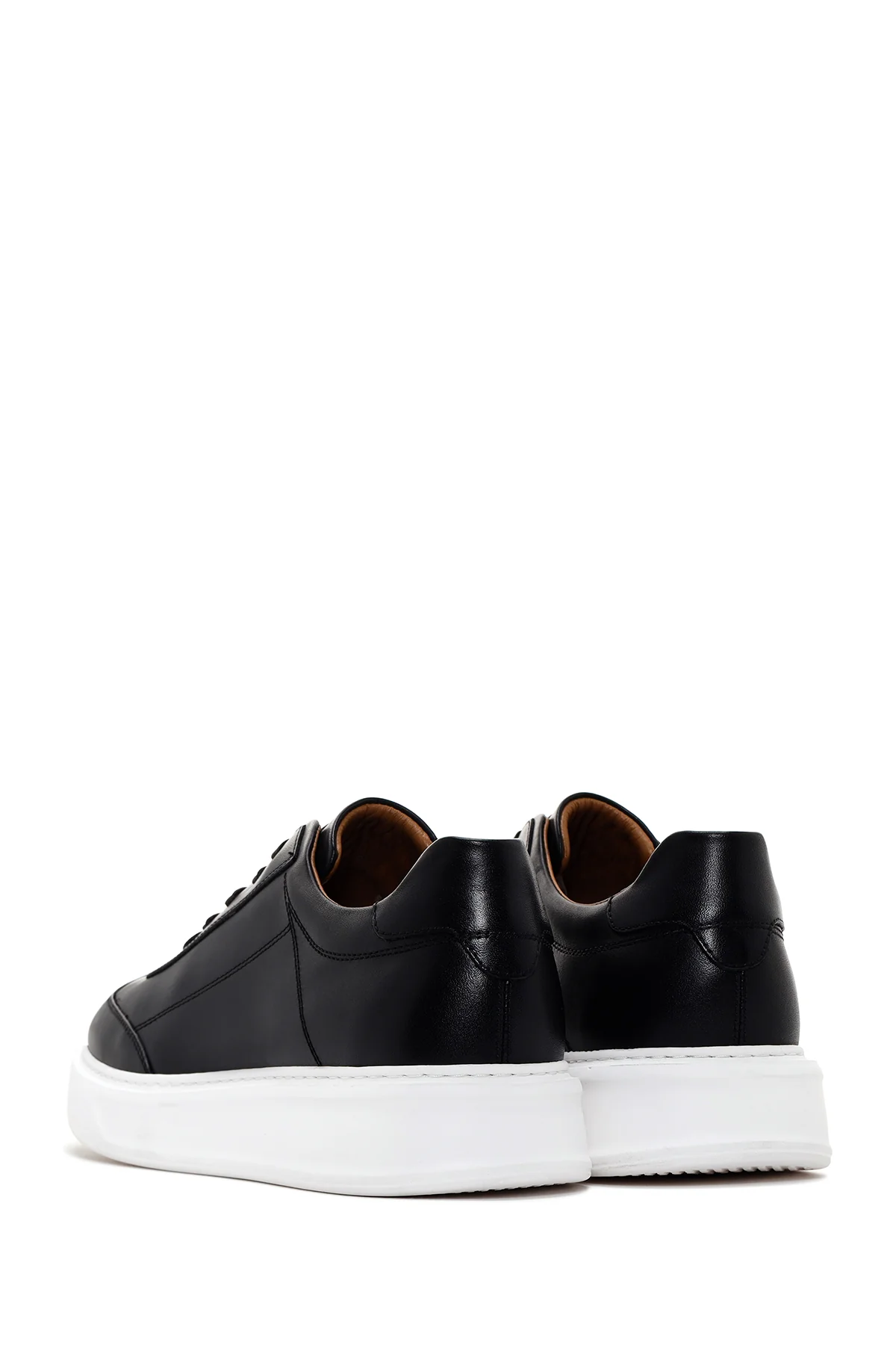Erkek Siyah Kalın Tabanlı Bağcıklı Deri Sneaker - Image 5