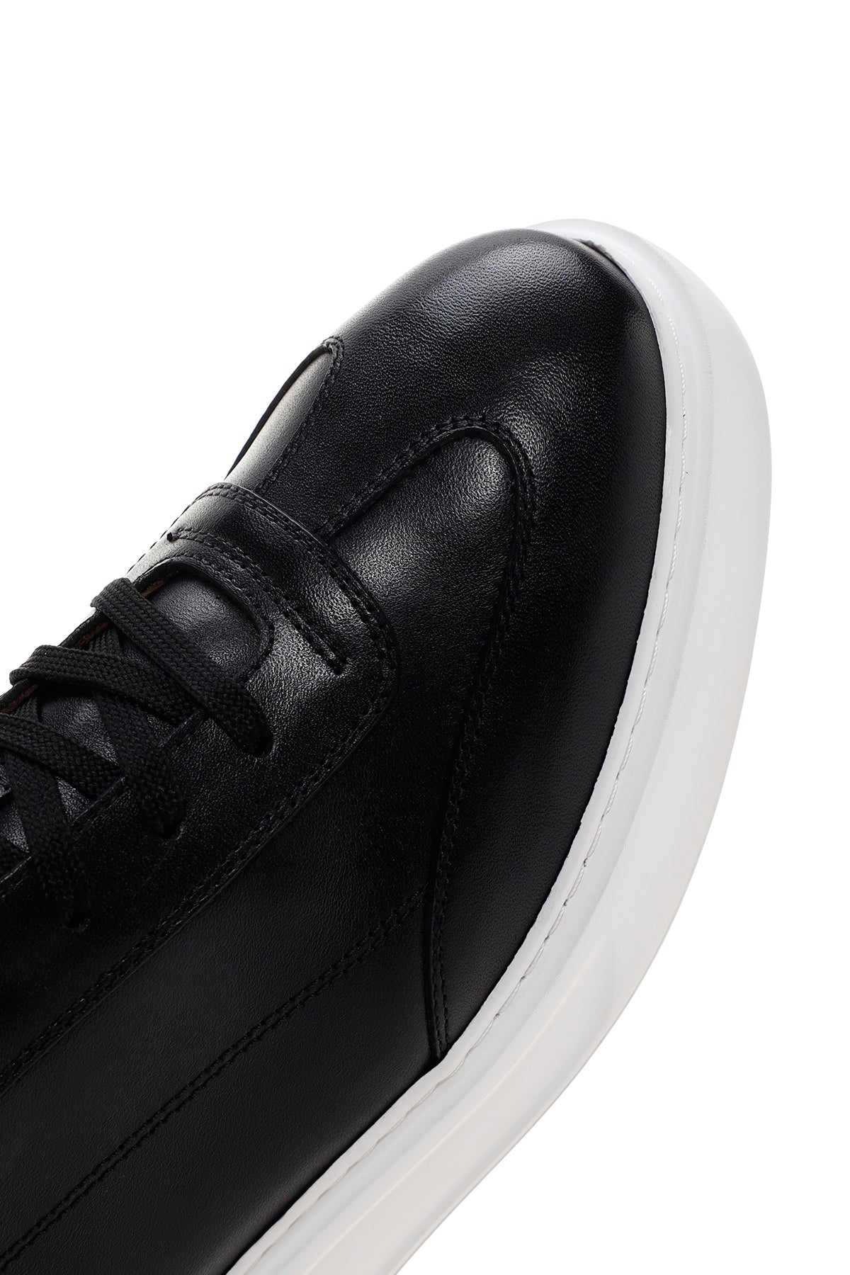 Erkek Siyah Kalın Tabanlı Bağcıklı Deri Sneaker - Image 9