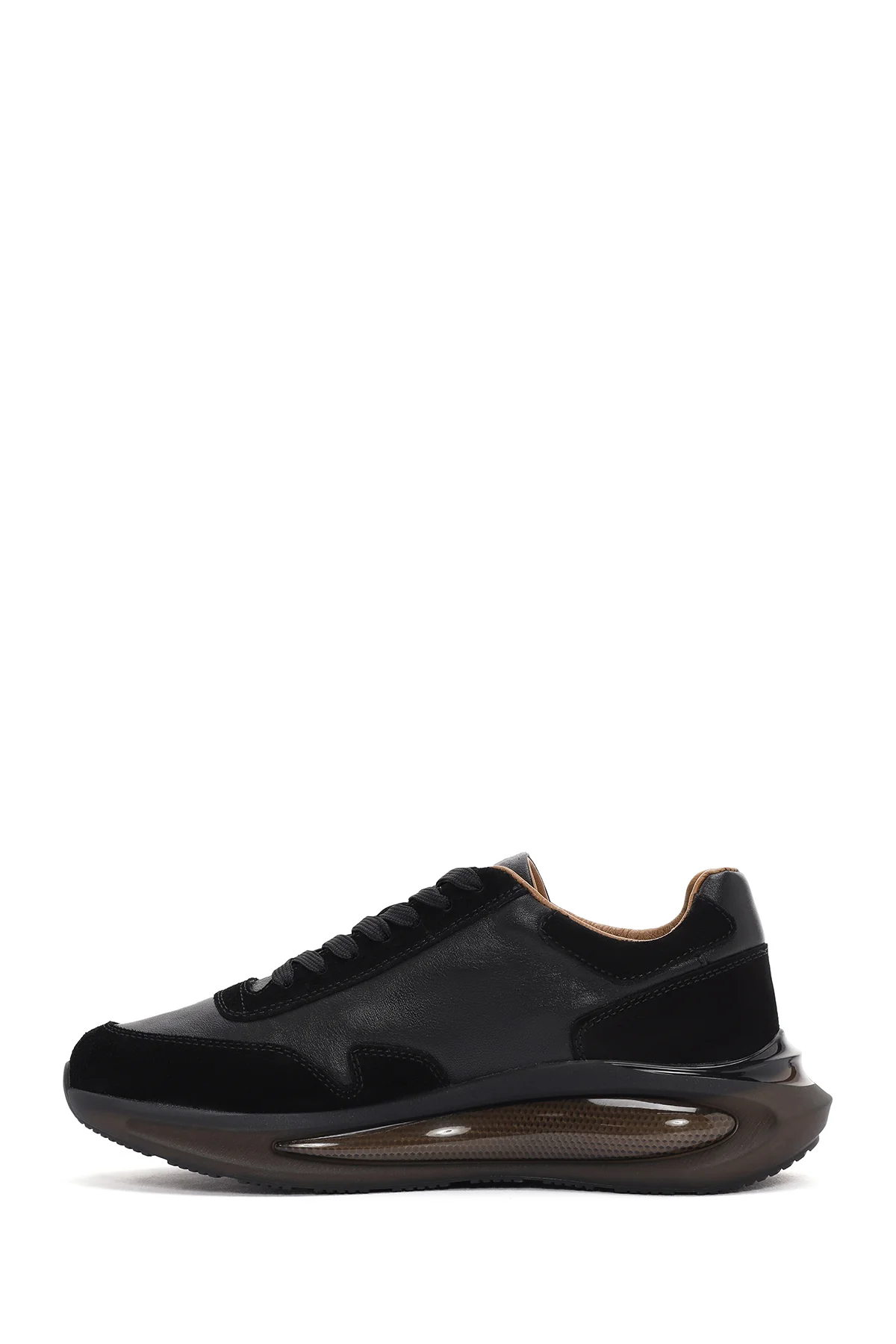 Erkek Siyah Kalın Tabanlı Bağcıklı Deri Sneaker - Image 2