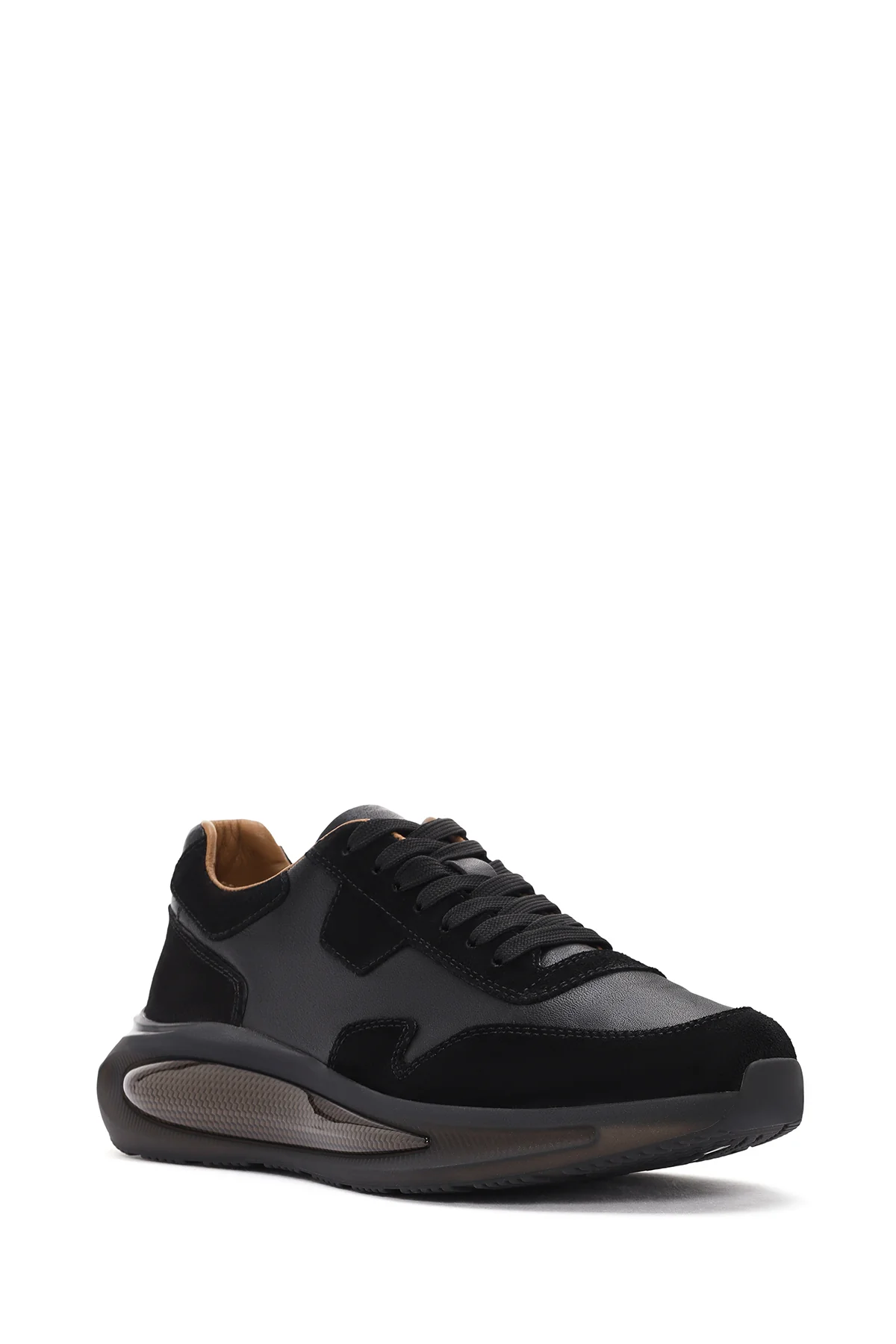 Erkek Siyah Kalın Tabanlı Bağcıklı Deri Sneaker - Image 6
