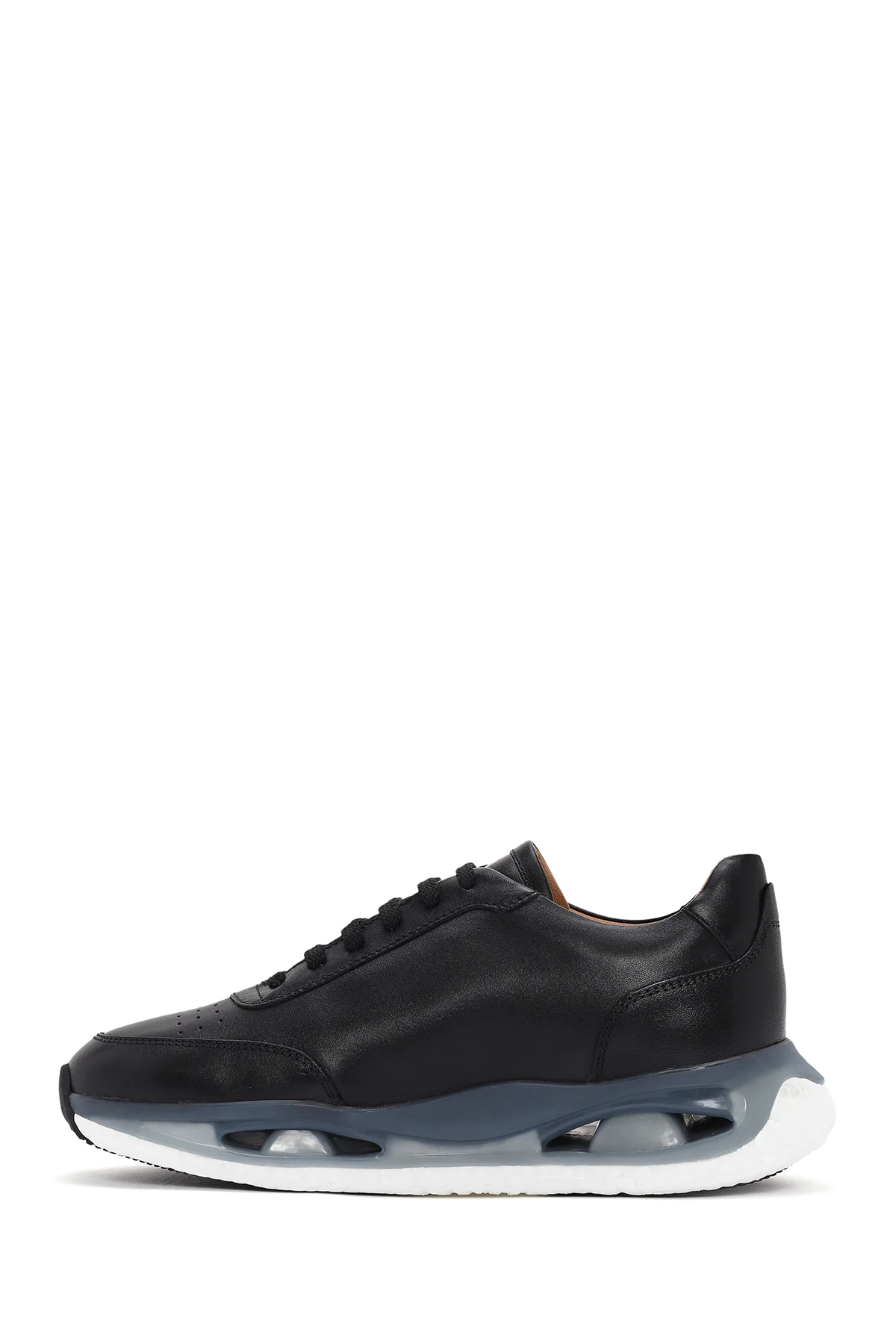 Erkek Siyah Kalın Tabanlı Bağcıklı Deri Sneaker - Image 2