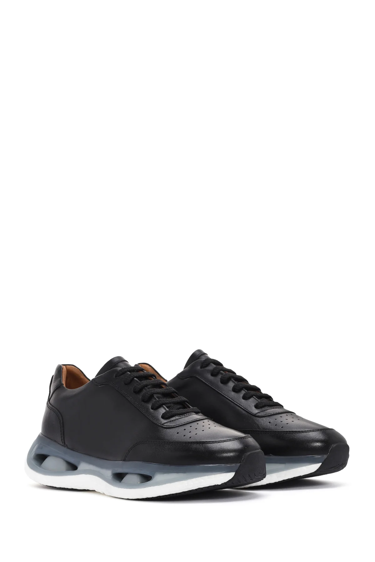 Erkek Siyah Kalın Tabanlı Bağcıklı Deri Sneaker - Image 3