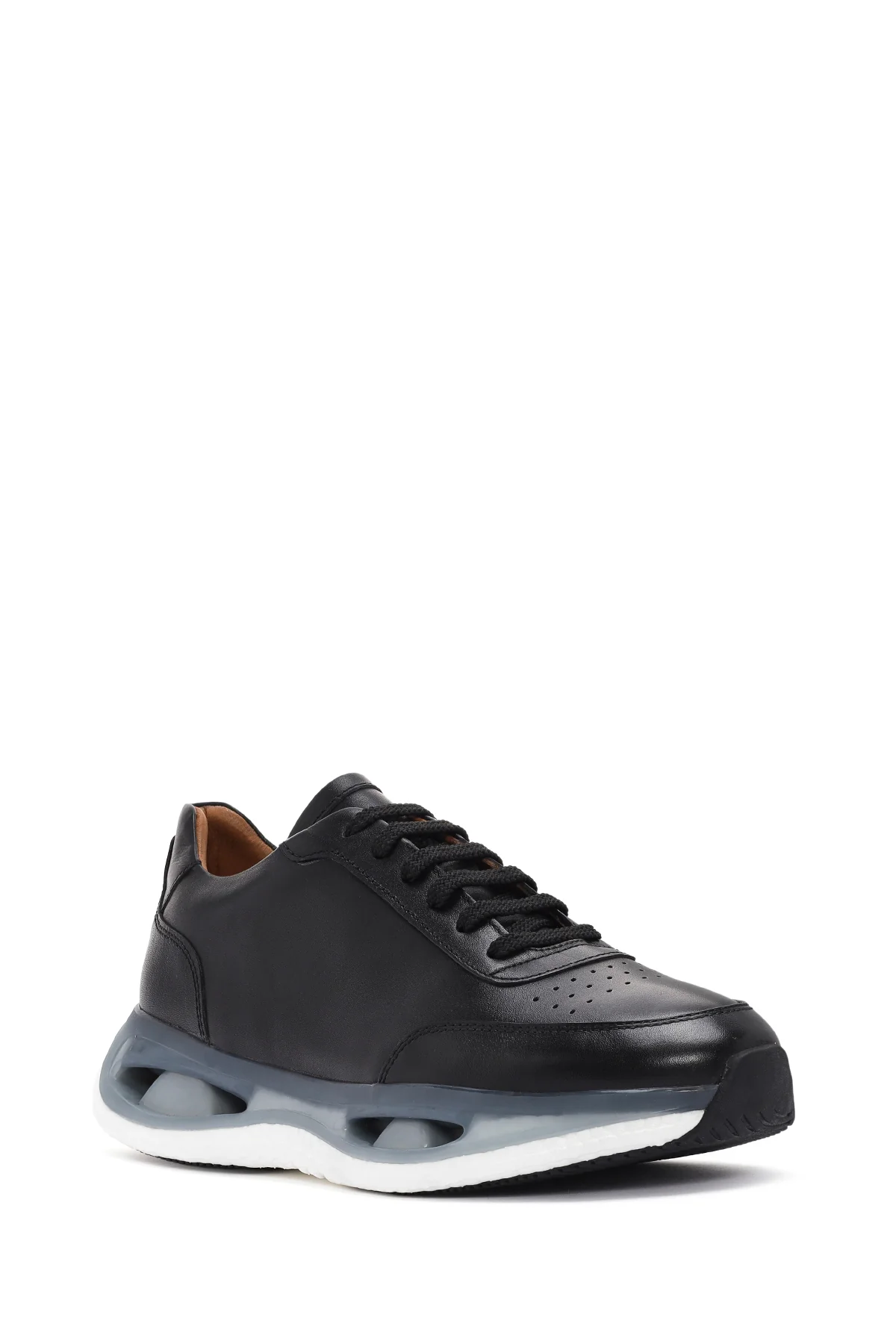 Erkek Siyah Kalın Tabanlı Bağcıklı Deri Sneaker - Image 6