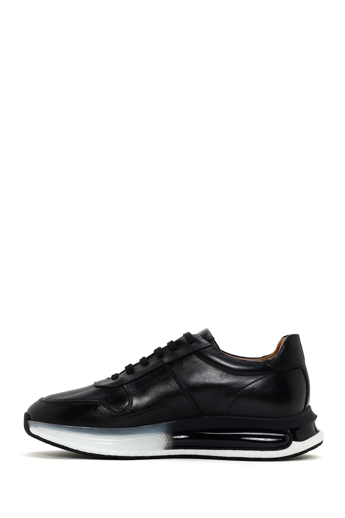 Erkek Siyah Kalın Tabanlı Bağcıklı Deri Sneaker - Image 2