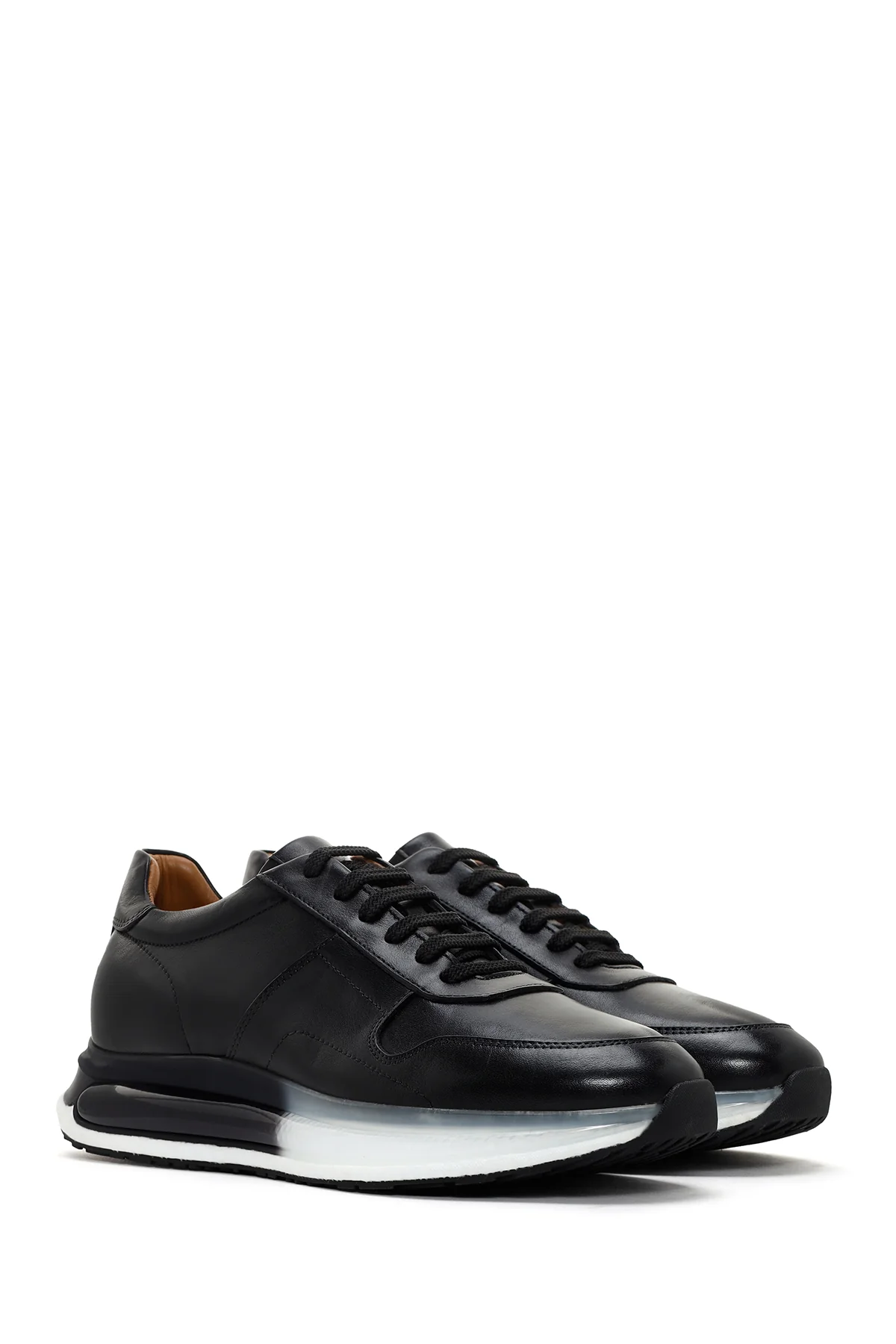 Erkek Siyah Kalın Tabanlı Bağcıklı Deri Sneaker - Image 3