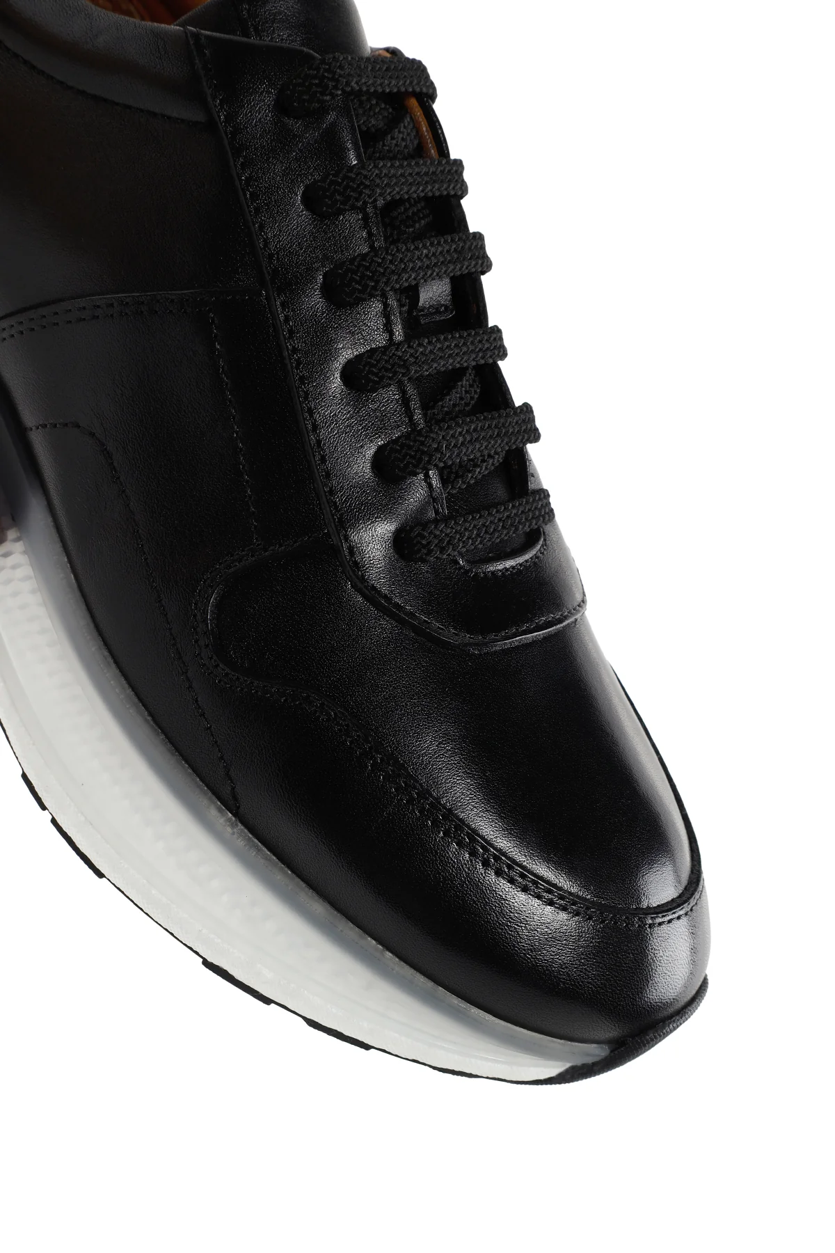 Erkek Siyah Kalın Tabanlı Bağcıklı Deri Sneaker - Image 8