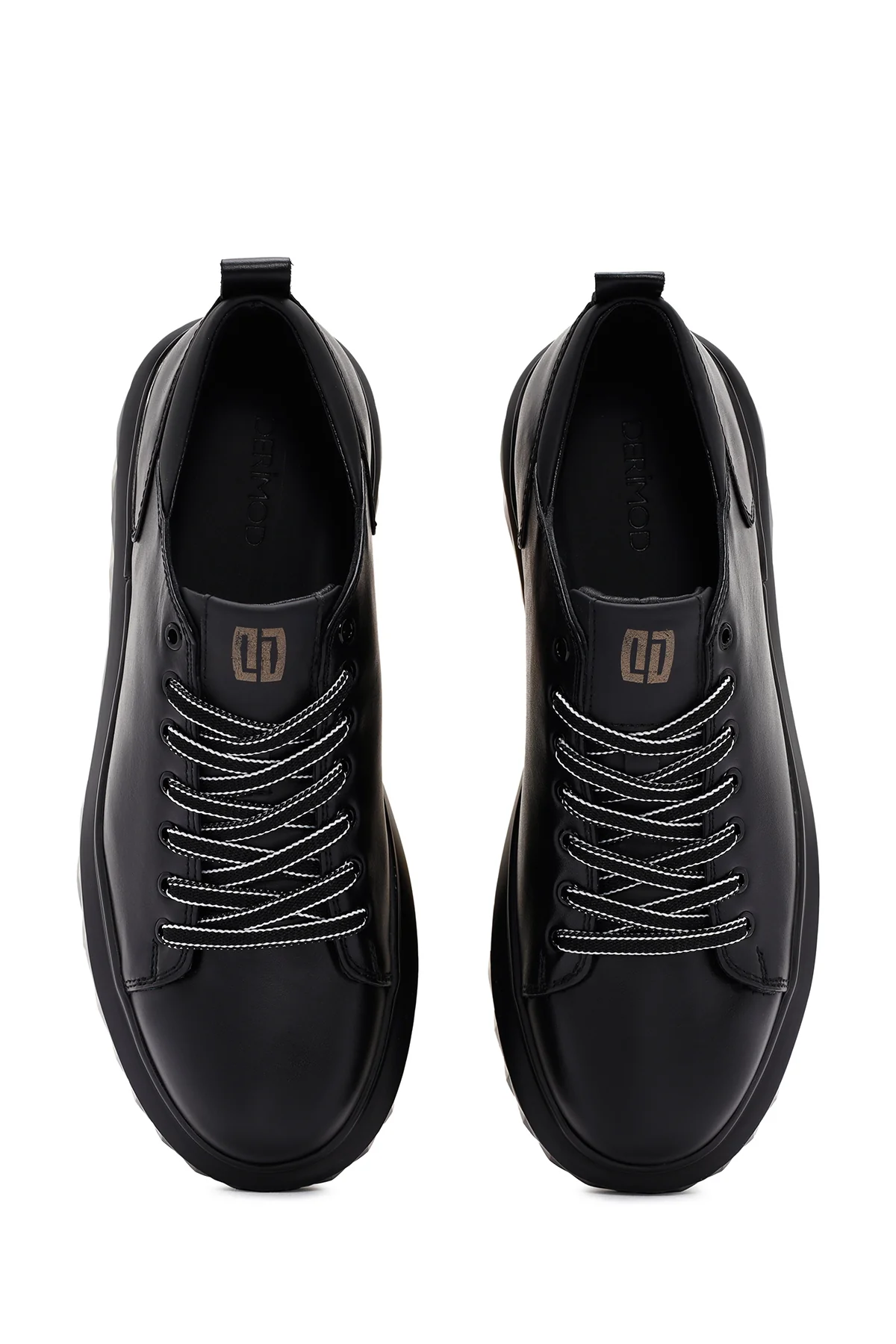 Erkek Siyah Kalın Tabanlı Bağcıklı Deri Sneaker - Image 7
