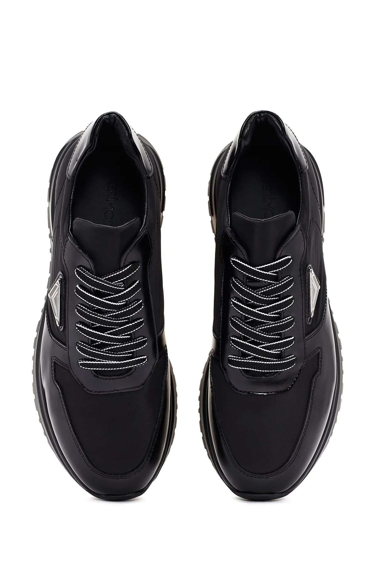 Erkek Siyah Kalın Tabanlı Bağcıklı Deri Sneaker - Image 7