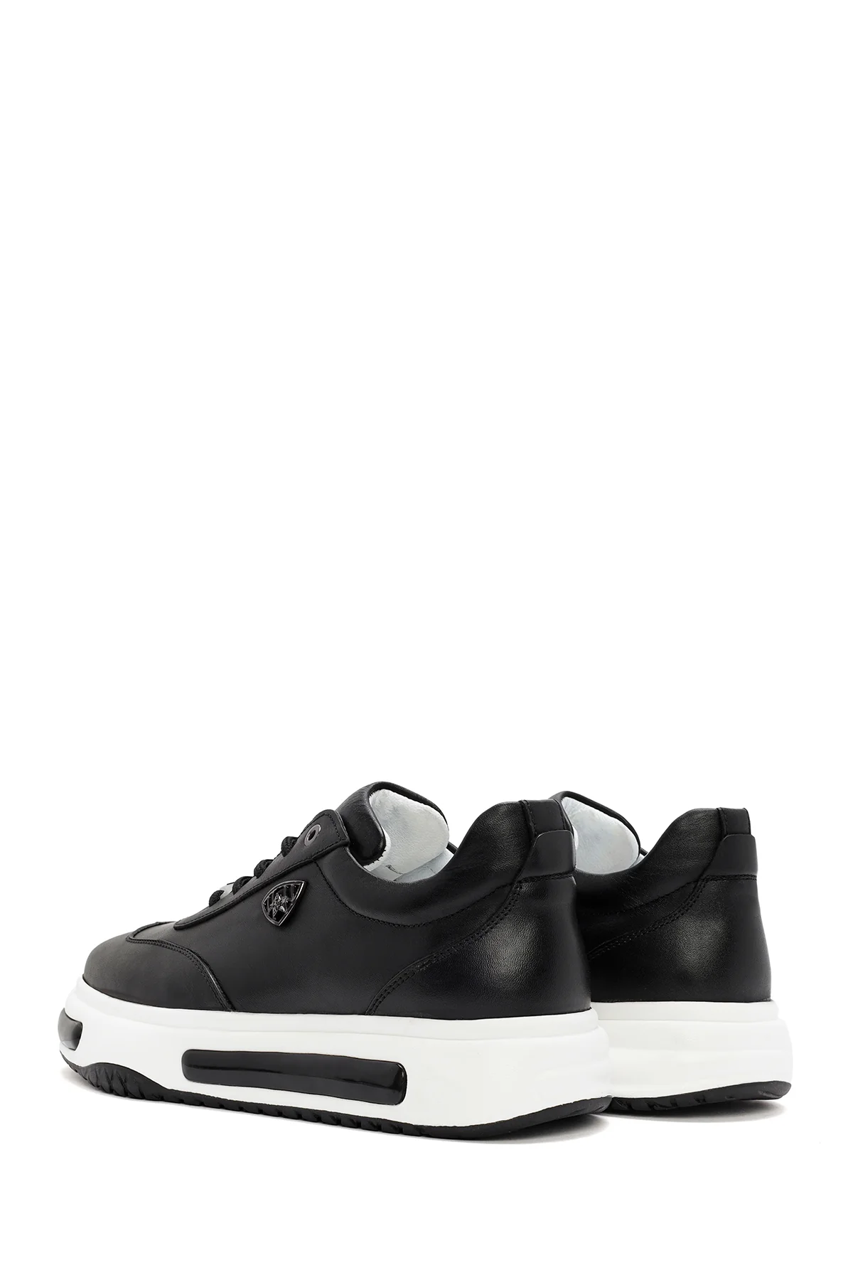 Erkek Siyah Kalın Tabanlı Bağcıklı Deri Sneaker - Image 5
