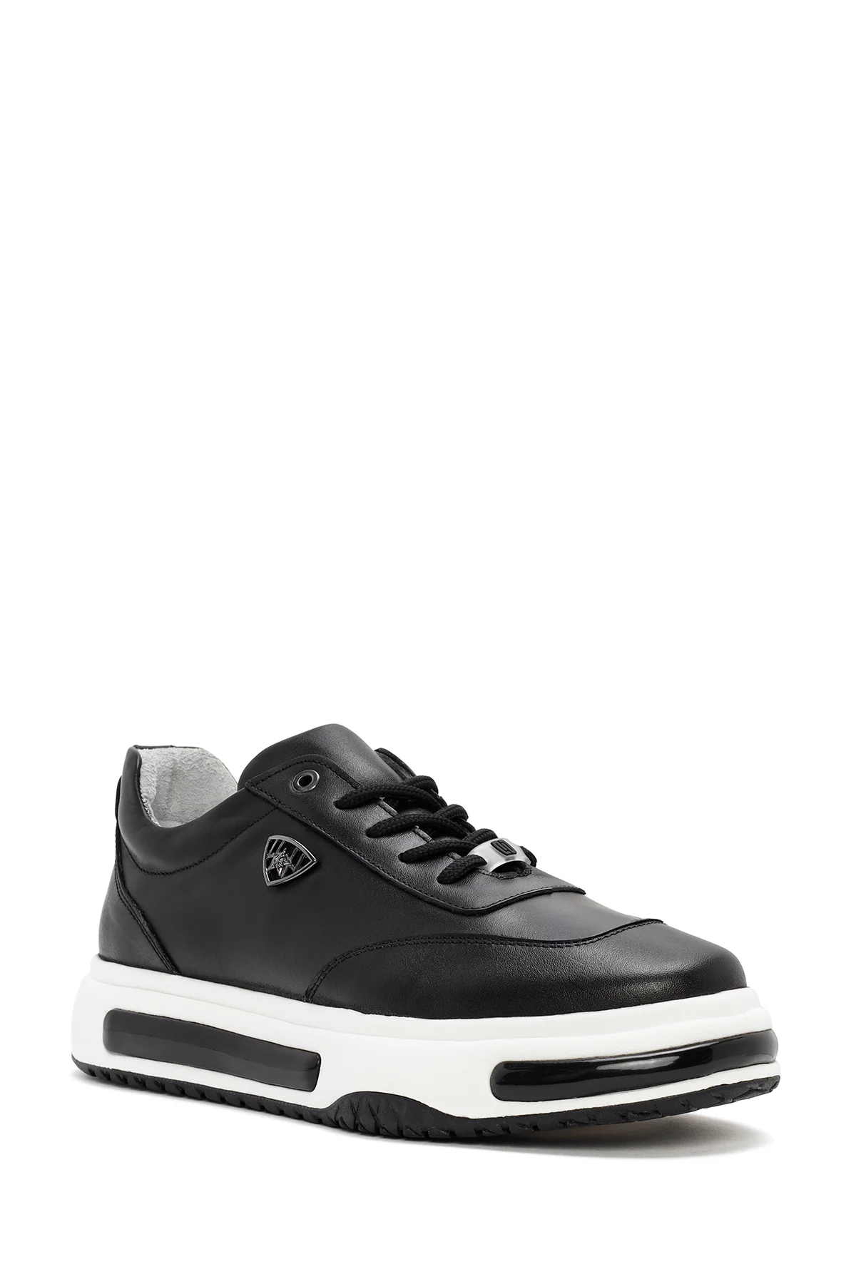 Erkek Siyah Kalın Tabanlı Bağcıklı Deri Sneaker - Image 6
