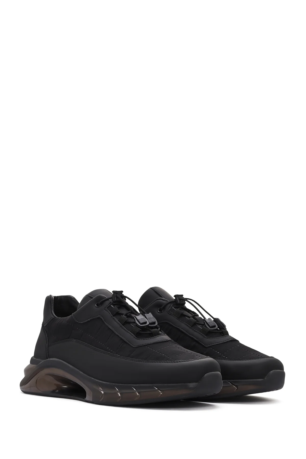 Erkek Siyah Kalın Tabanlı Bağcıklı Deri Sneaker - Image 3