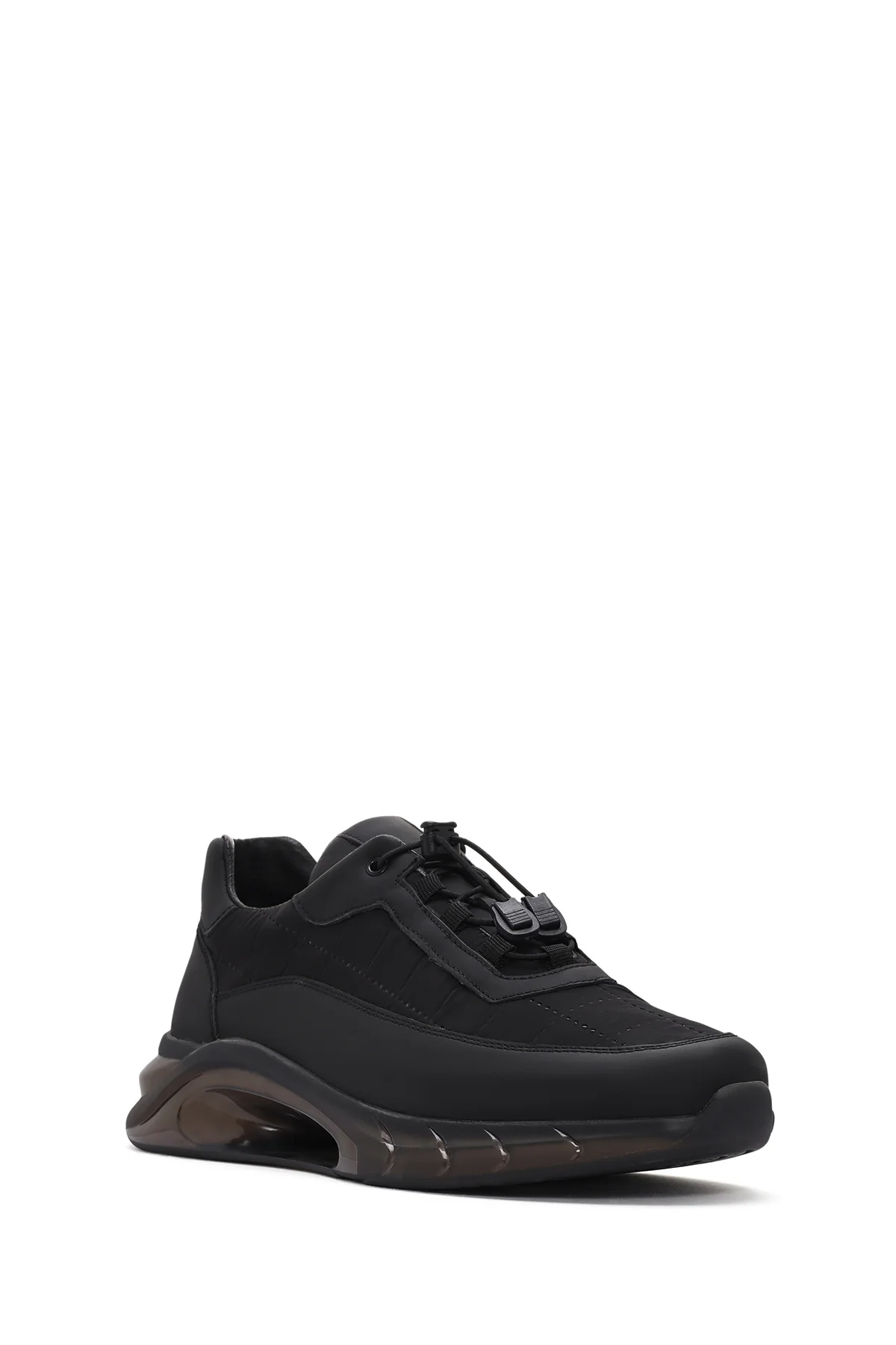 Erkek Siyah Kalın Tabanlı Bağcıklı Deri Sneaker - Image 6