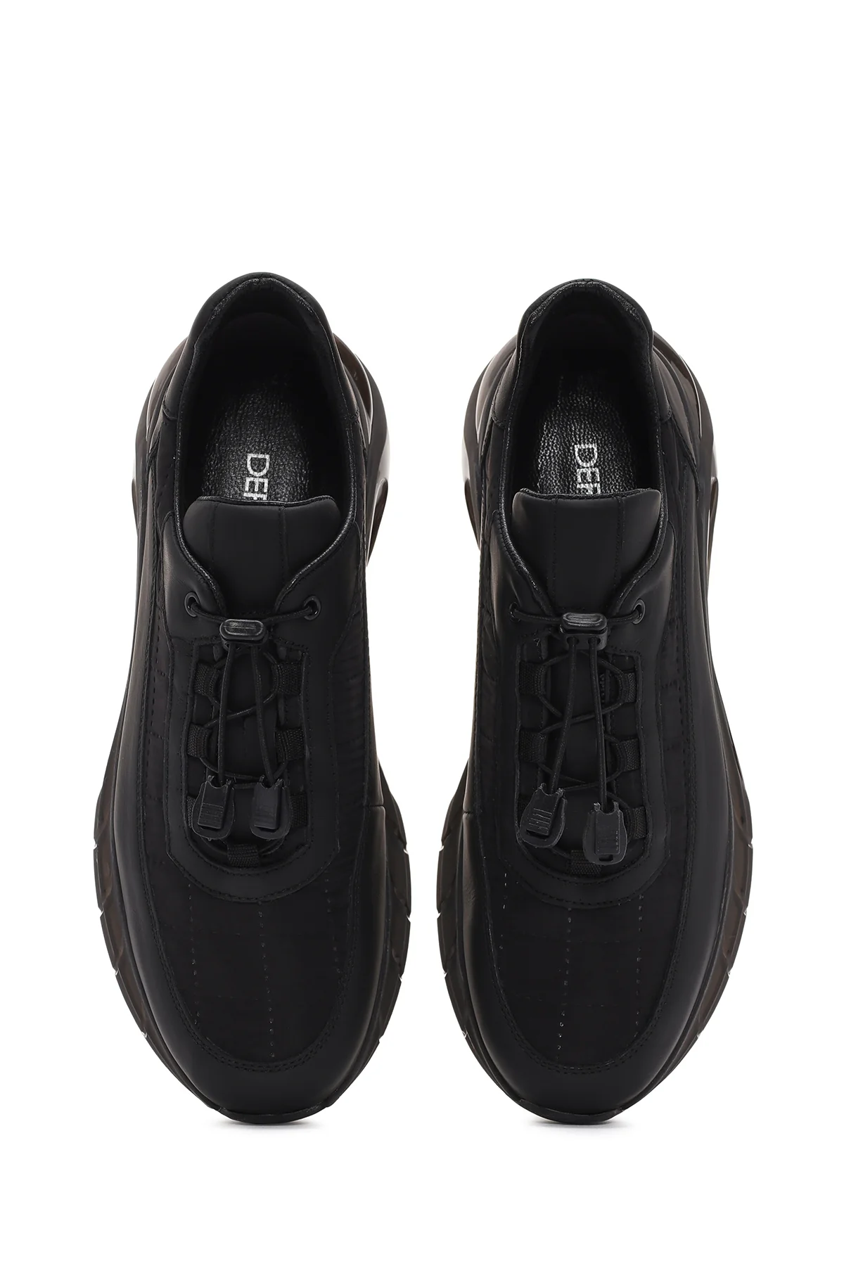 Erkek Siyah Kalın Tabanlı Bağcıklı Deri Sneaker - Image 7
