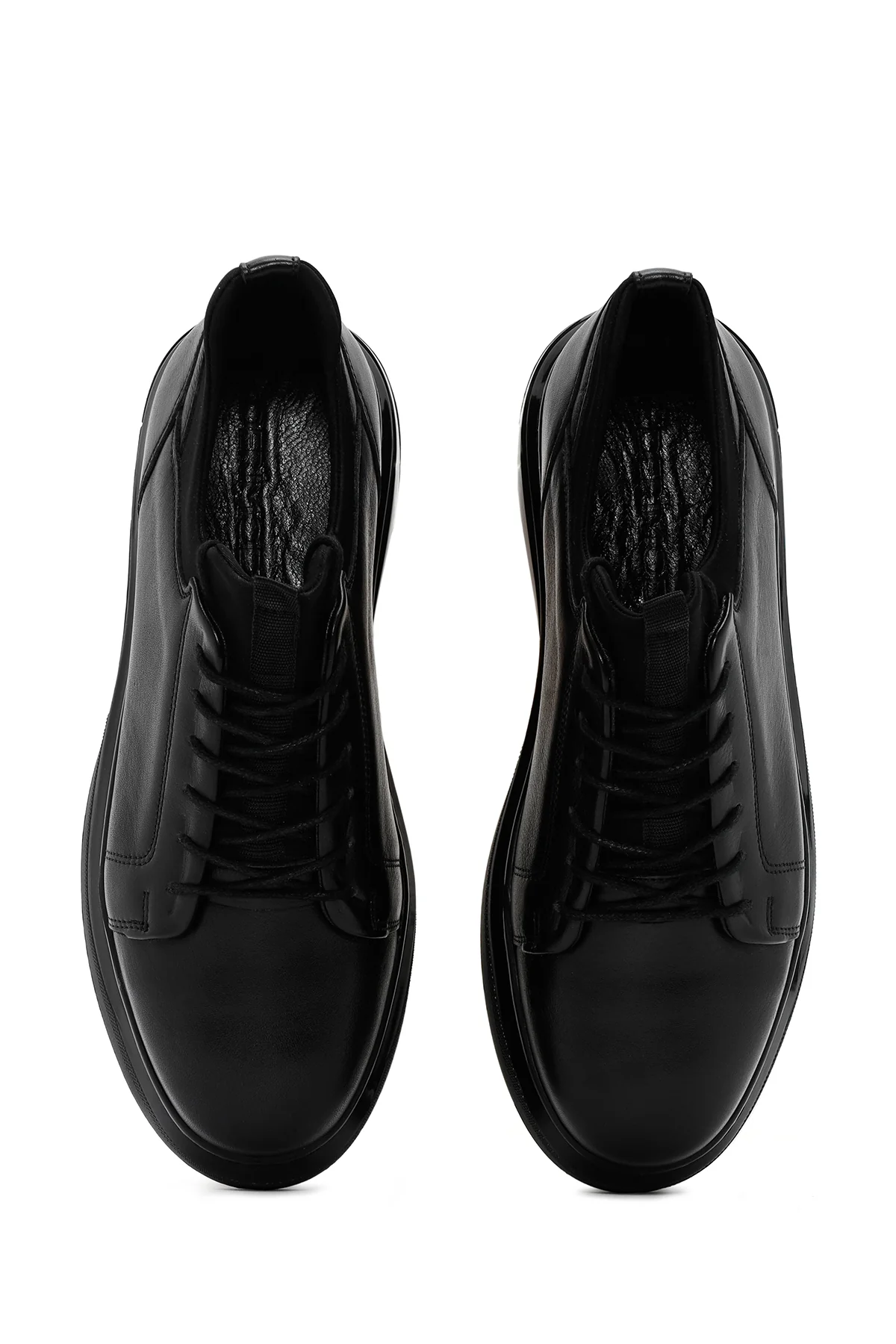 Erkek Siyah Kalın Tabanlı Bağcıklı Deri Sneaker - Image 6