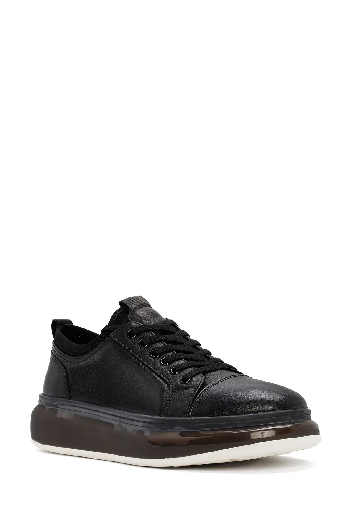 Erkek Siyah Kalın Tabanlı Bağcıklı Deri Sneaker - Image 6