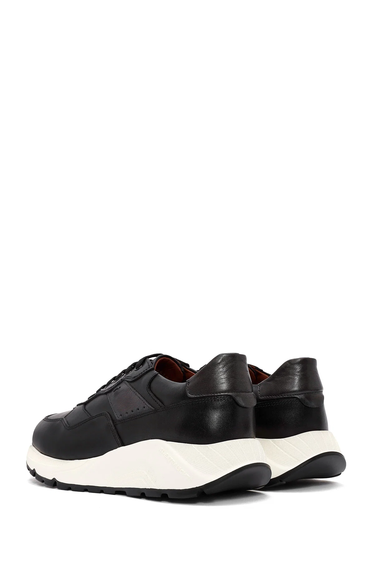Erkek Siyah Kalın Tabanlı Bağcıklı Deri Sneaker - Image 5