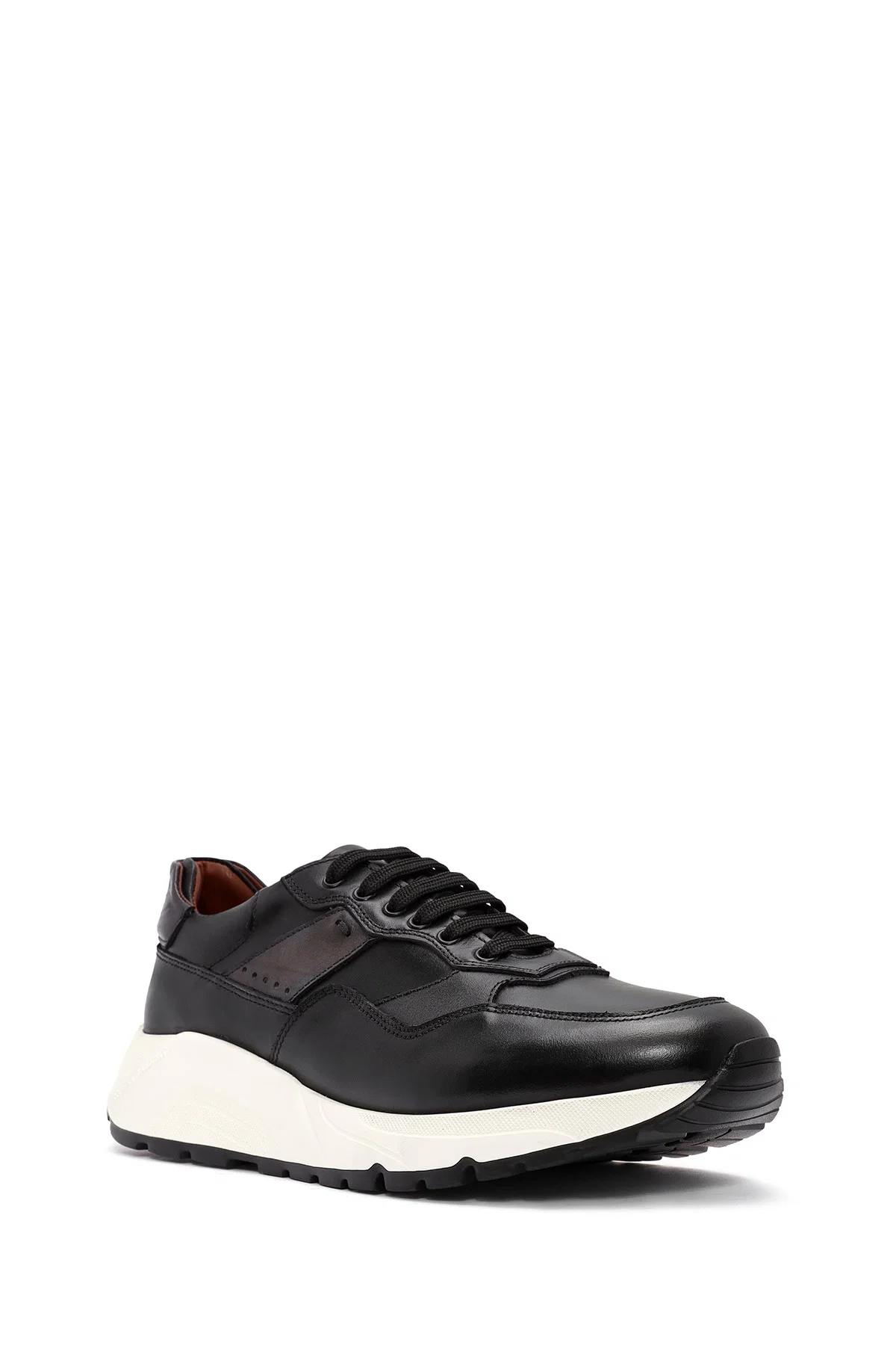 Erkek Siyah Kalın Tabanlı Bağcıklı Deri Sneaker - Image 6