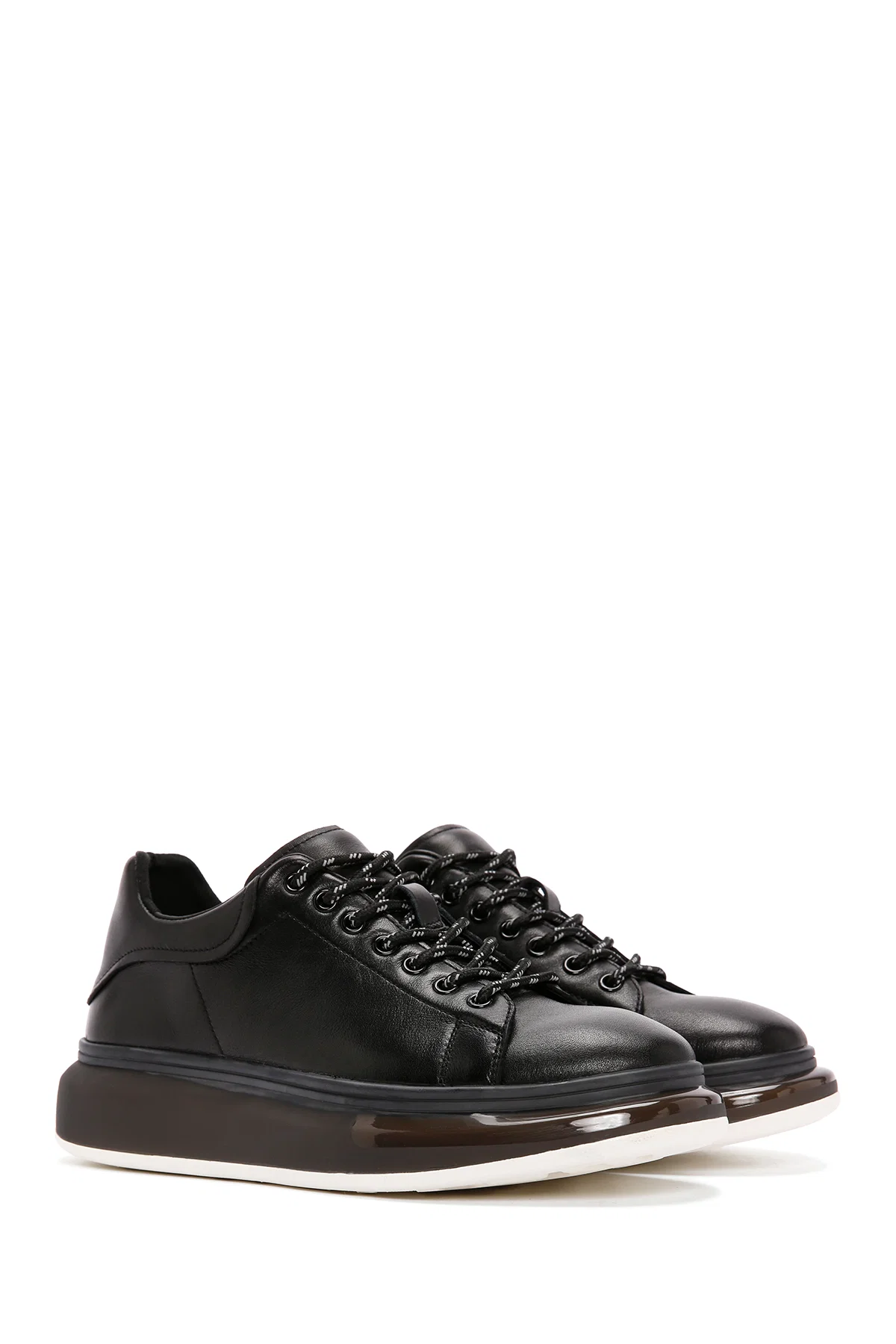 Erkek Siyah Kalın Tabanlı Bağcıklı Deri Sneaker - Image 3