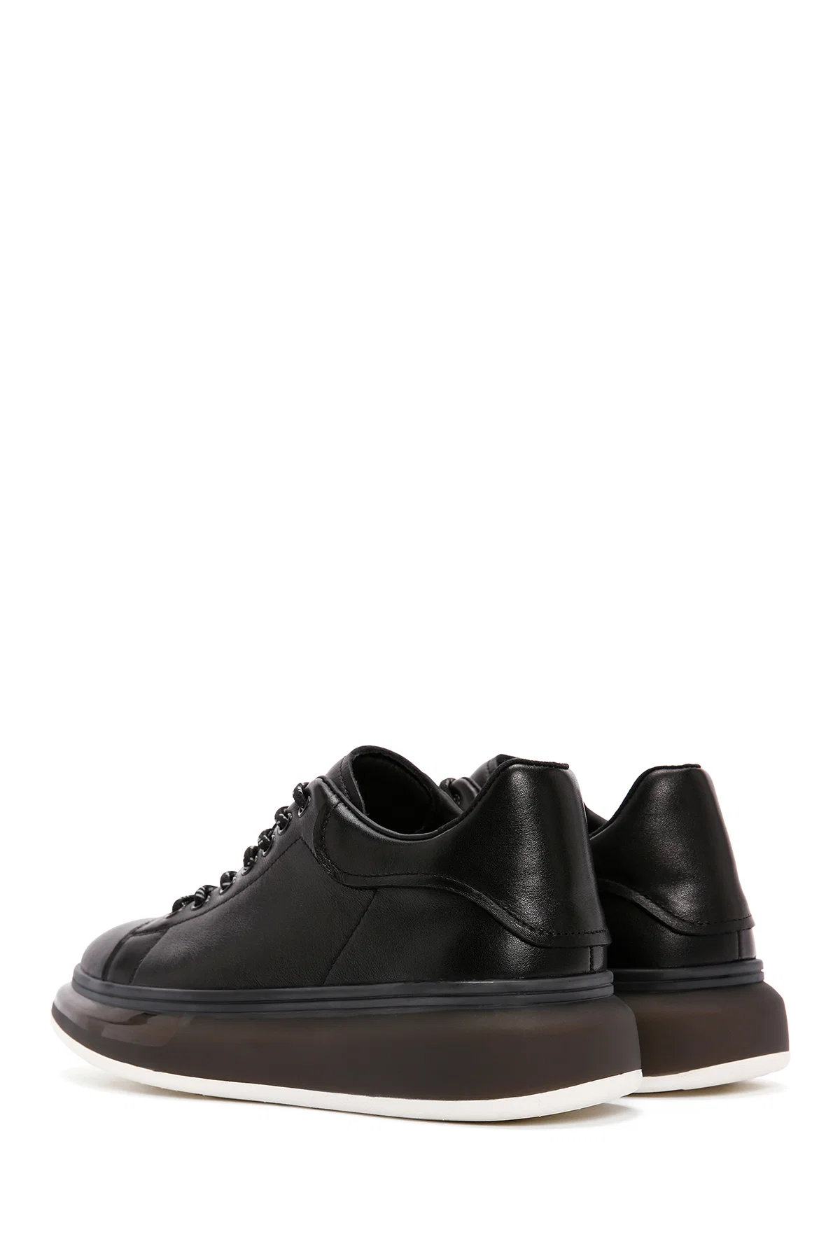 Erkek Siyah Kalın Tabanlı Bağcıklı Deri Sneaker - Image 5