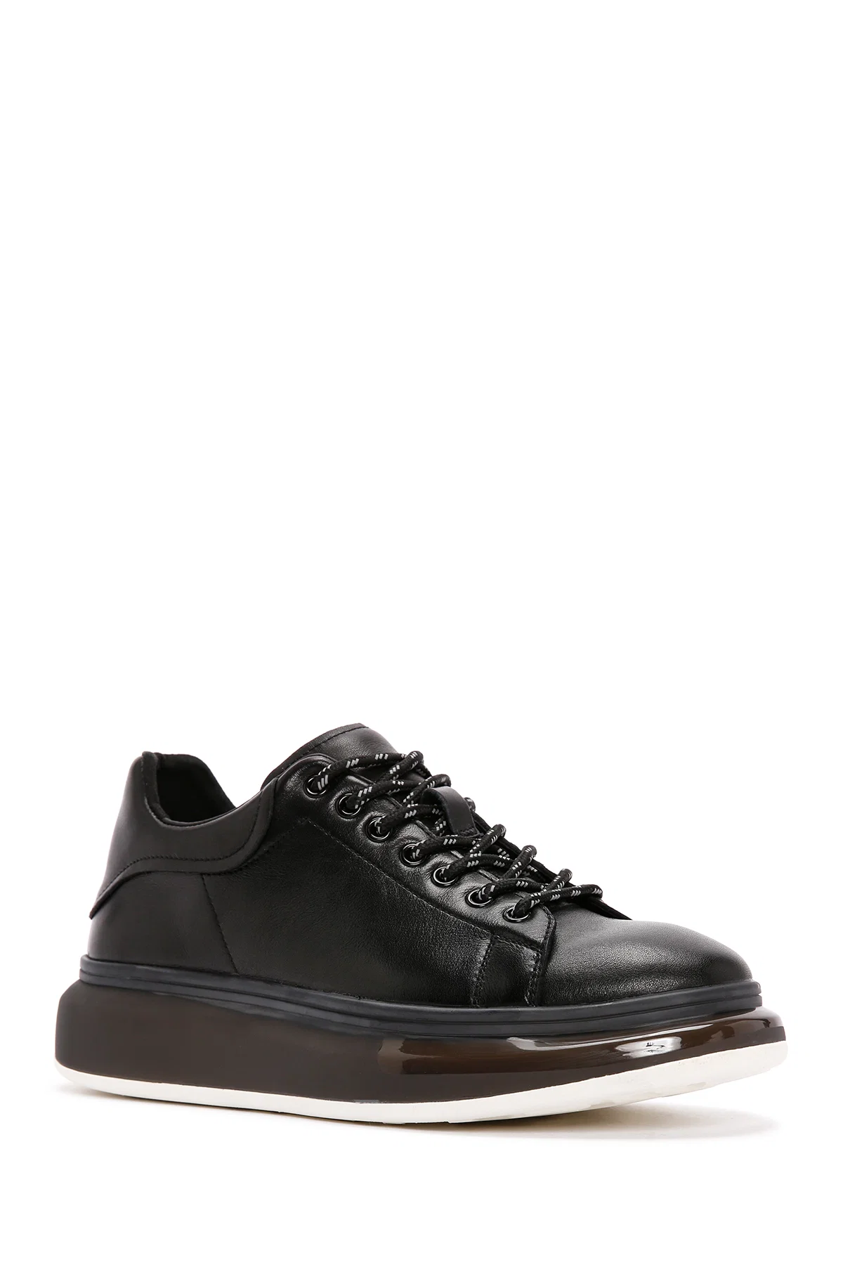 Erkek Siyah Kalın Tabanlı Bağcıklı Deri Sneaker - Image 6