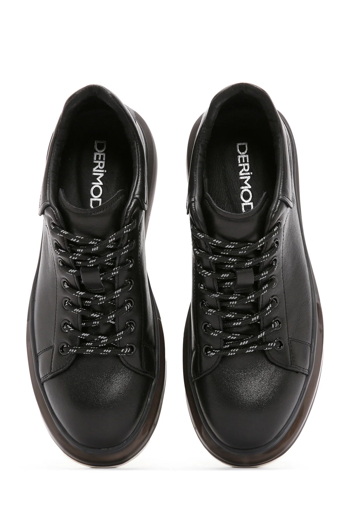 Erkek Siyah Kalın Tabanlı Bağcıklı Deri Sneaker - Image 7