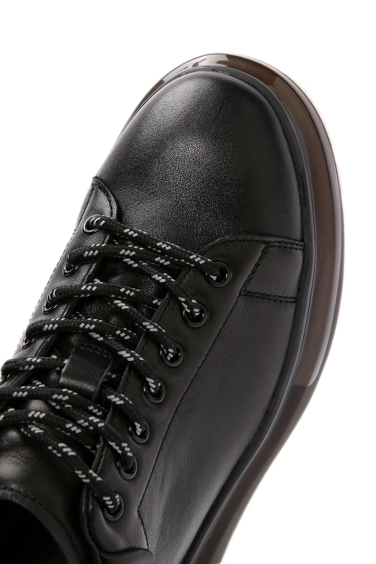Erkek Siyah Kalın Tabanlı Bağcıklı Deri Sneaker - Image 9