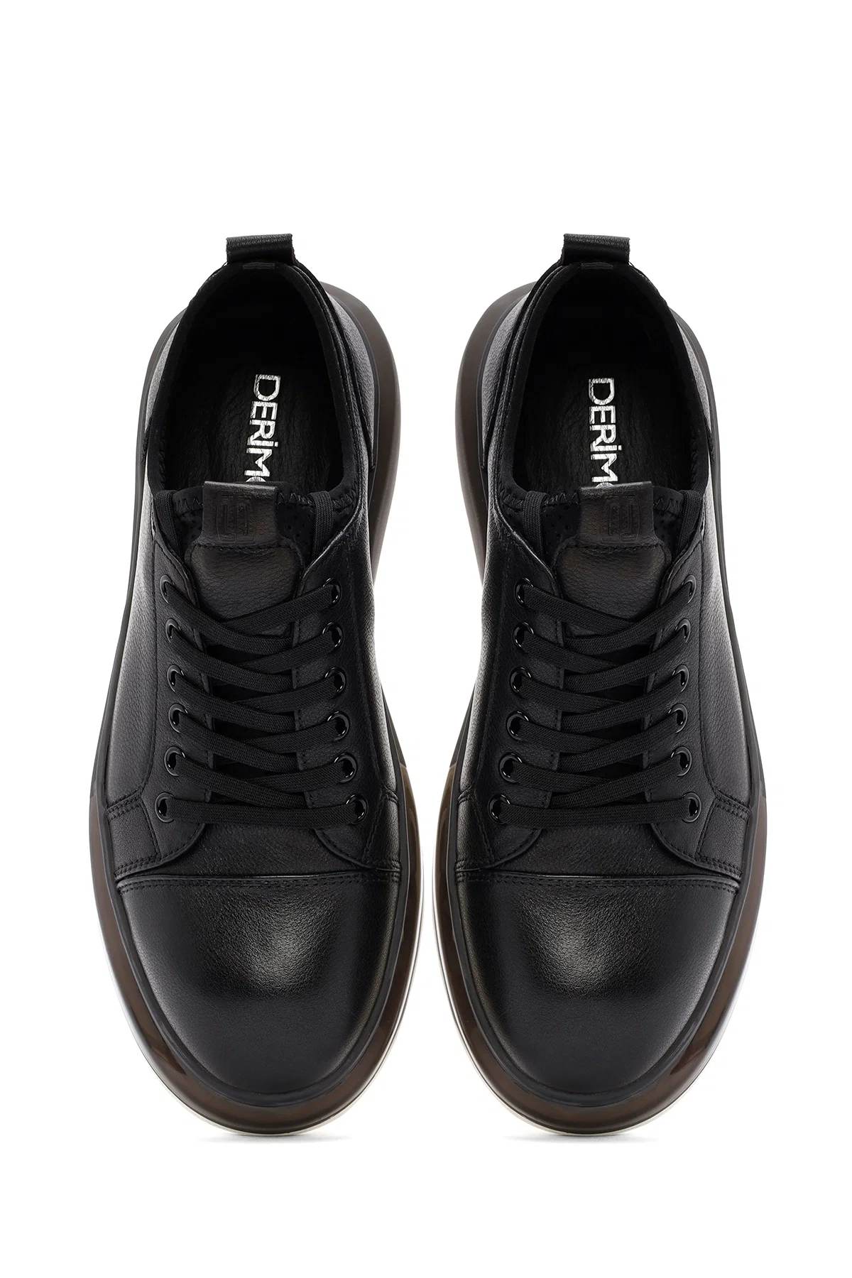 Erkek Siyah Kalın Tabanlı Bağcıklı Deri Sneaker - Image 7