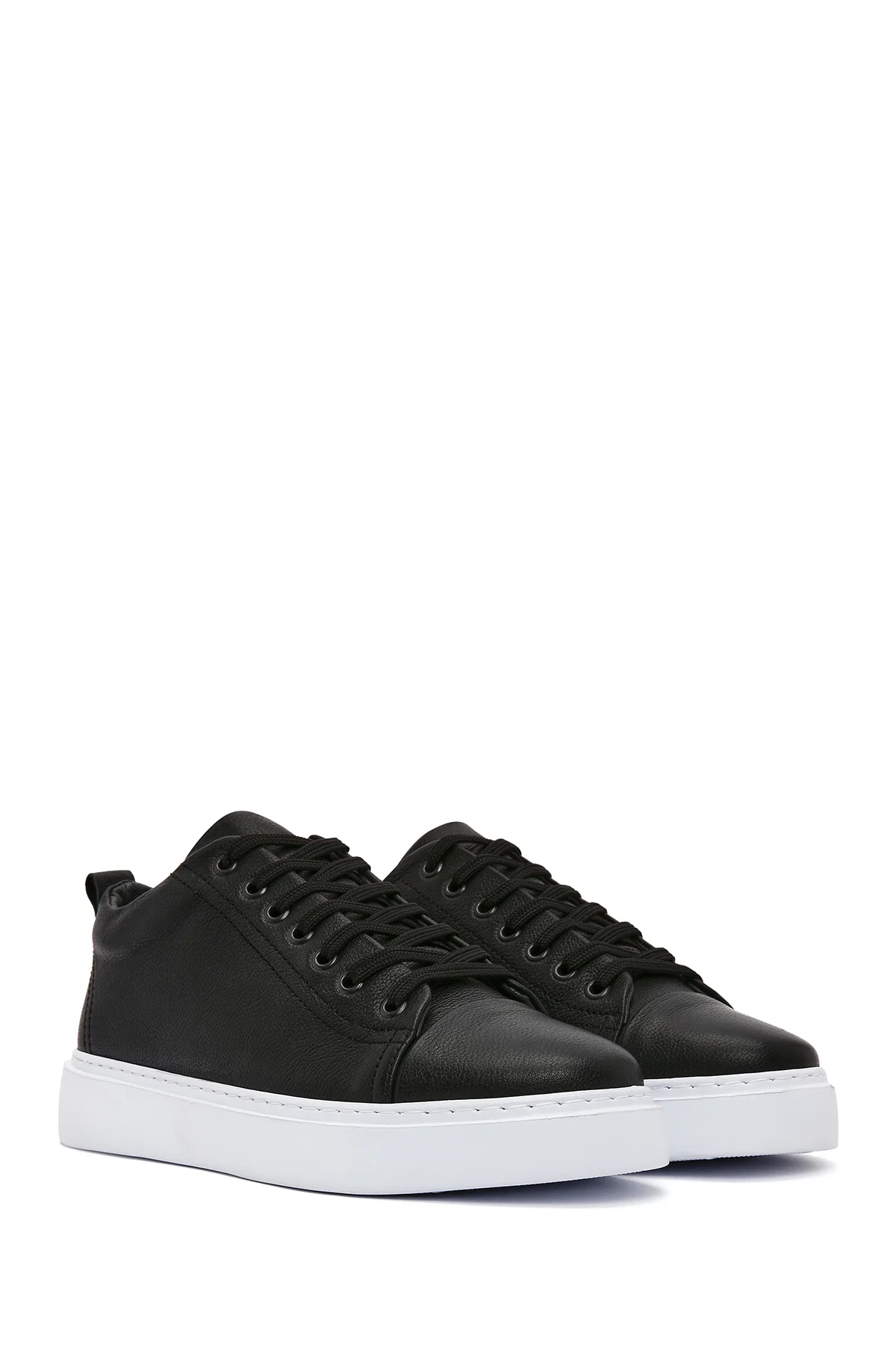 Erkek Siyah Kalın Tabanlı Bağcıklı Deri Sneaker - Image 3