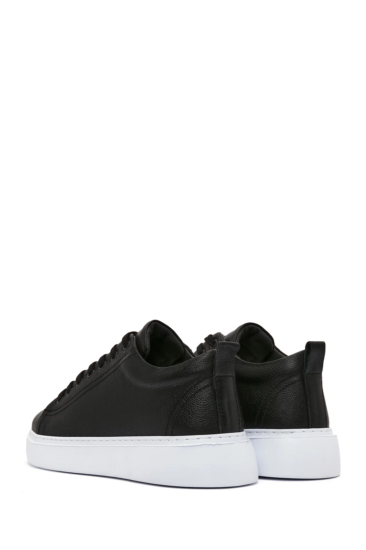 Erkek Siyah Kalın Tabanlı Bağcıklı Deri Sneaker - Image 5