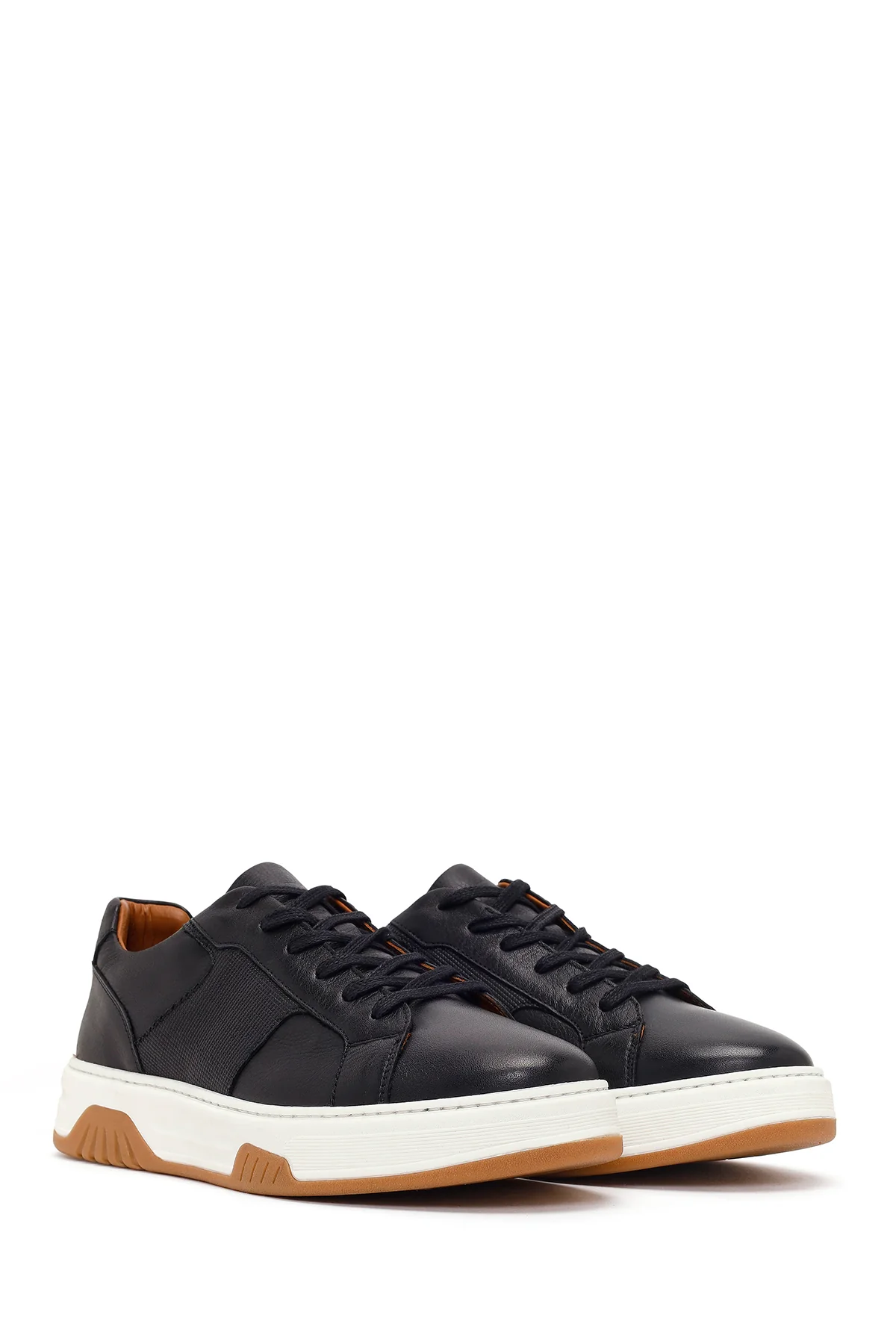 Erkek Siyah Kalın Tabanlı Bağcıklı Deri Sneaker - Image 2