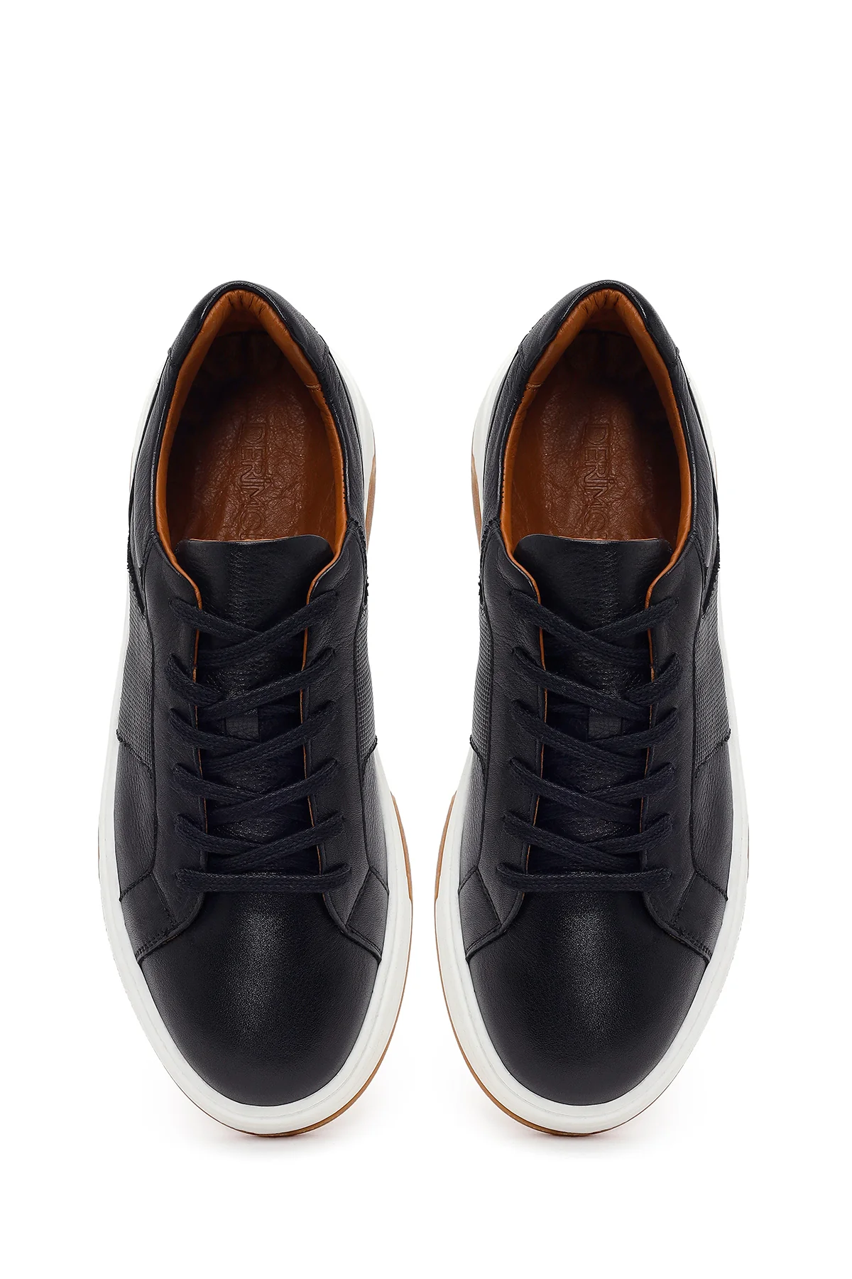 Erkek Siyah Kalın Tabanlı Bağcıklı Deri Sneaker - Image 4