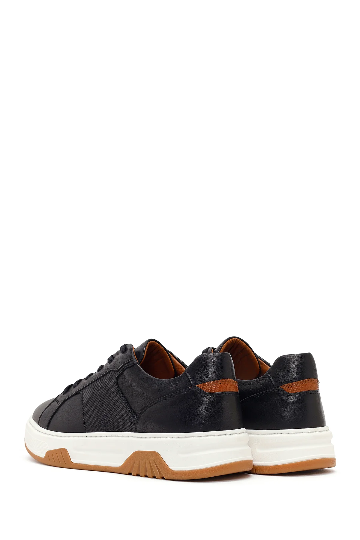 Erkek Siyah Kalın Tabanlı Bağcıklı Deri Sneaker - Image 6