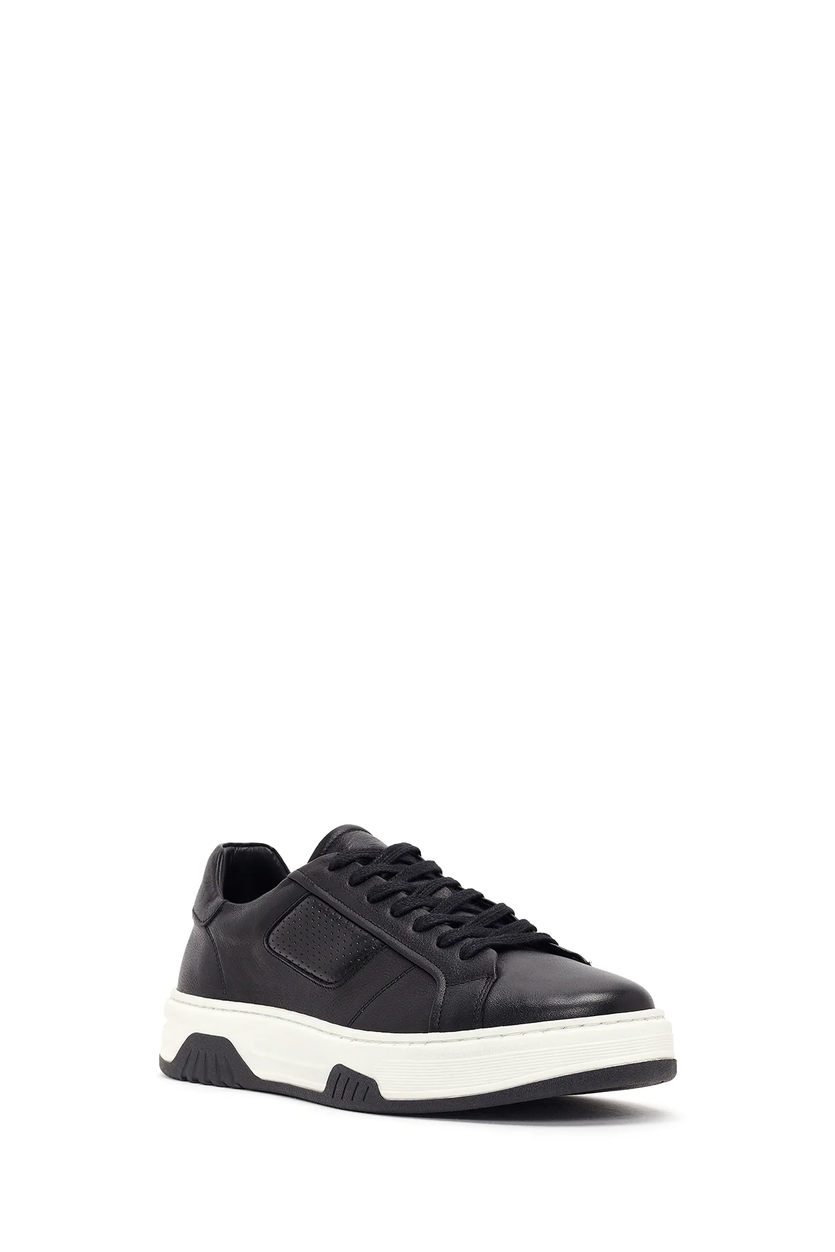 Erkek Siyah Kalın Tabanlı Bağcıklı Deri Sneaker - Image 7