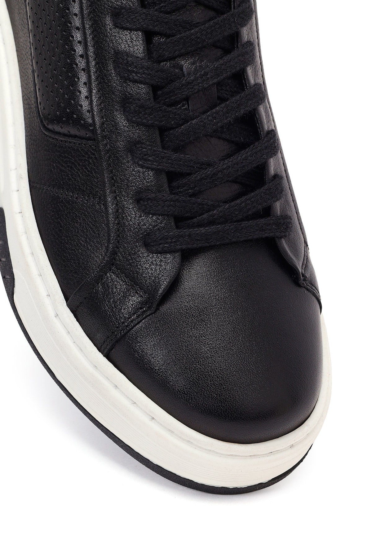 Erkek Siyah Kalın Tabanlı Bağcıklı Deri Sneaker - Image 9