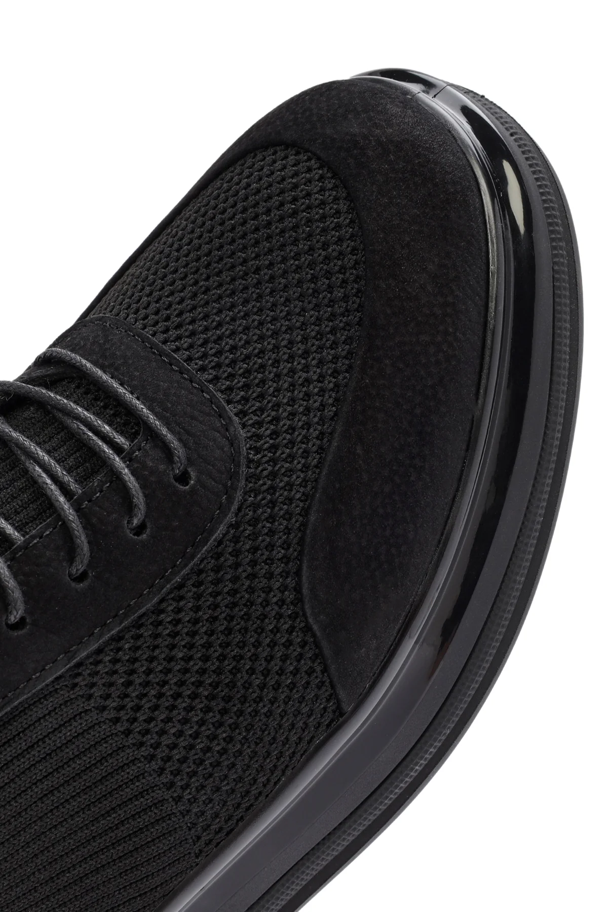 Erkek Siyah Kalın Tabanlı Bağcıklı Kumaş Sneaker - Image 10