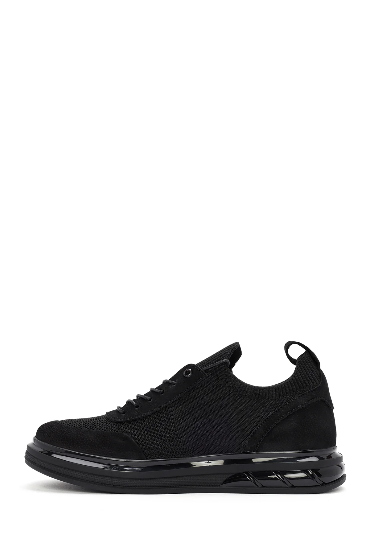 Erkek Siyah Kalın Tabanlı Bağcıklı Kumaş Sneaker - Image 2