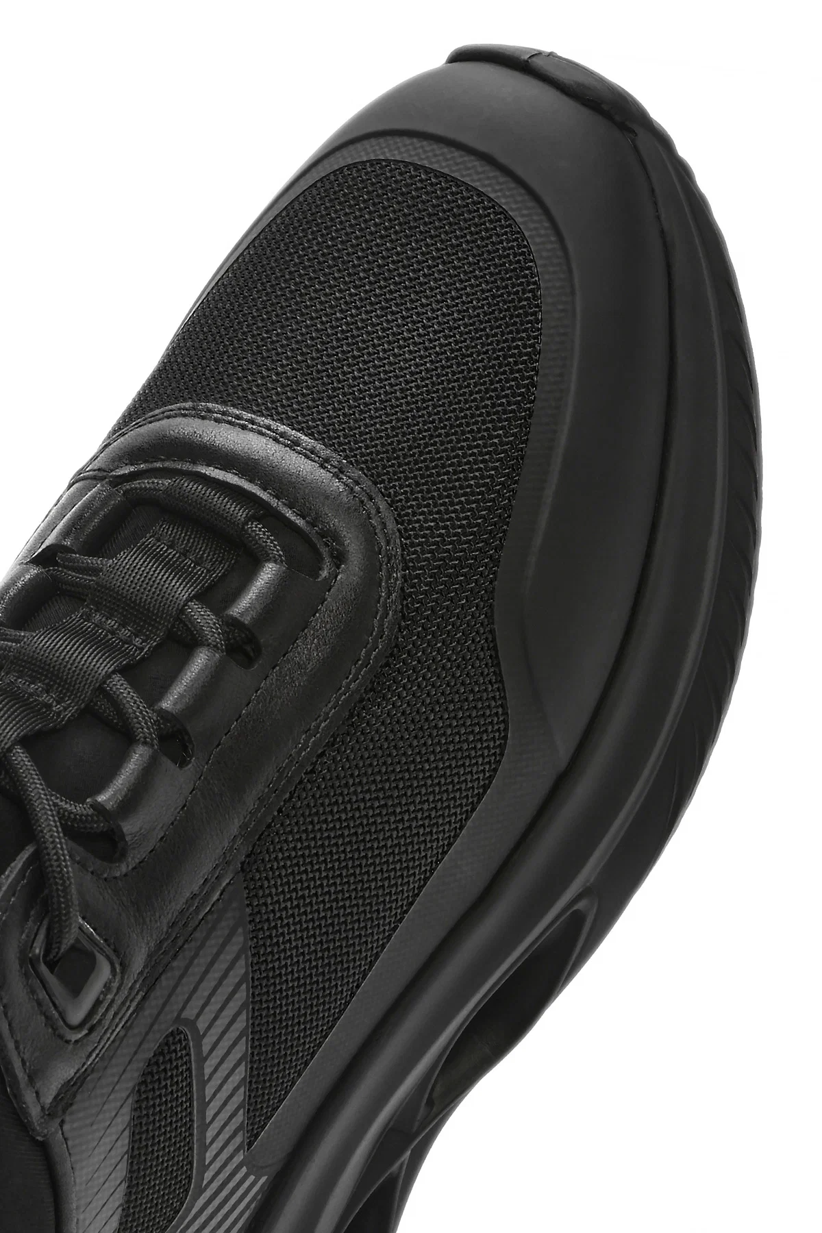 Erkek Siyah Kalın Tabanlı Bağcıklı Kumaş Sneaker - Image 10