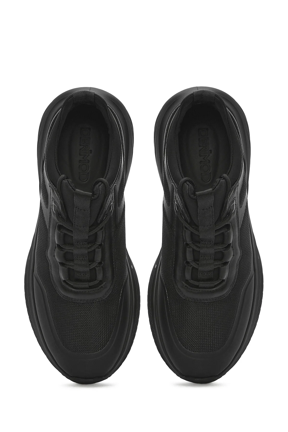 Erkek Siyah Kalın Tabanlı Bağcıklı Kumaş Sneaker - Image 7