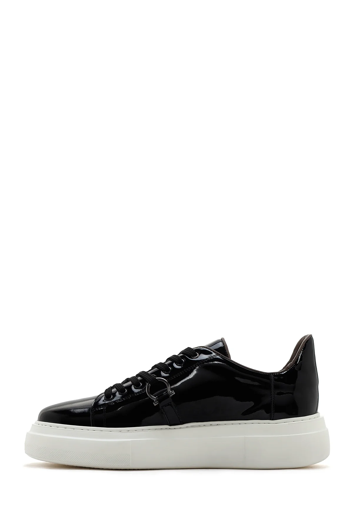 Erkek Siyah Kalın Tabanlı Bağcıklı Rugan Deri Sneaker - Image 2