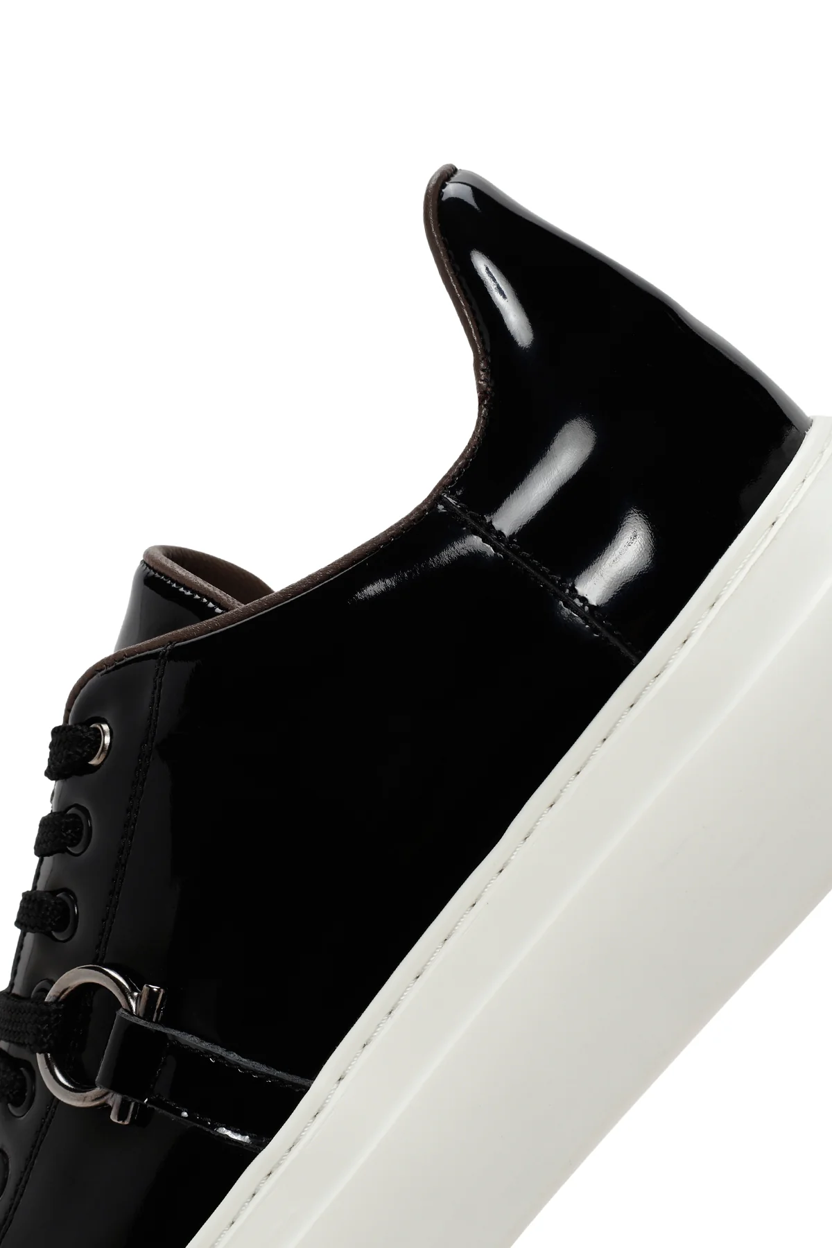 Erkek Siyah Kalın Tabanlı Bağcıklı Rugan Deri Sneaker - Image 7