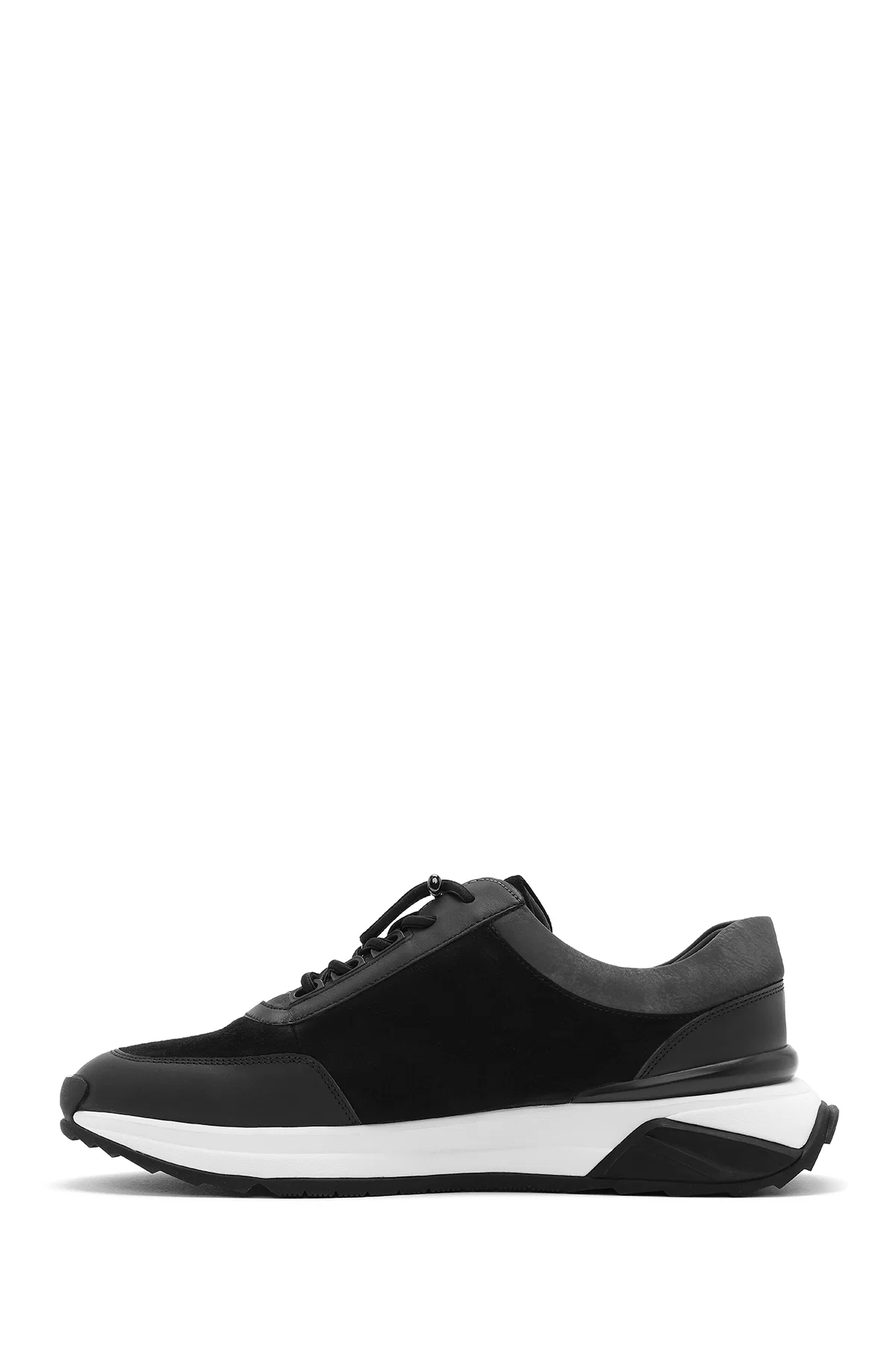 Erkek Siyah Kalın Tabanlı Bağcıklı Süet Deri Sneaker - Image 2