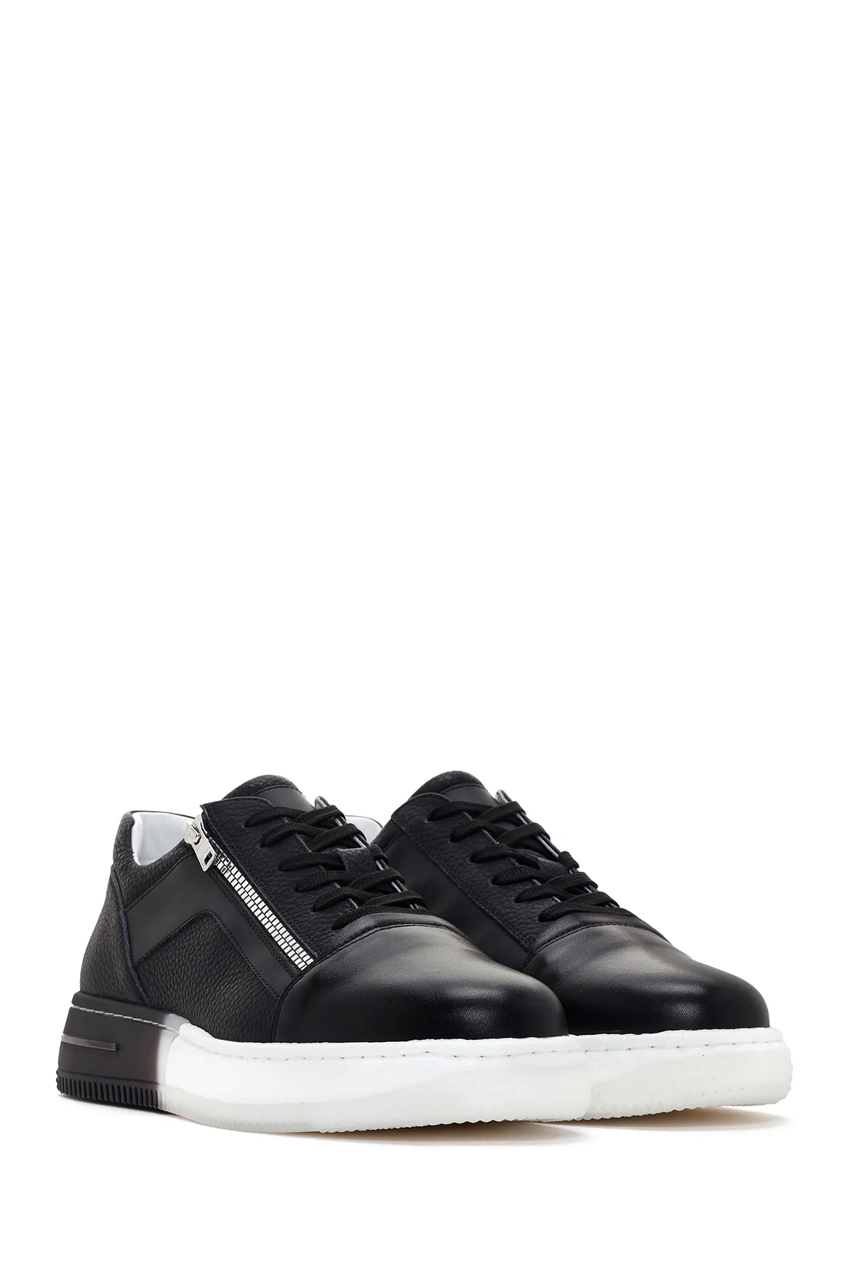 Erkek Siyah Kalın Tabanlı Deri Sneaker - Image 3
