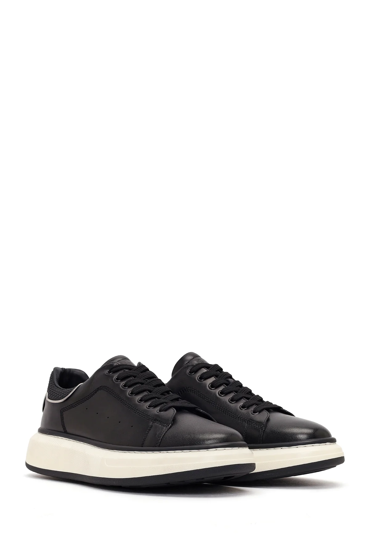 Erkek Siyah Kalın Tabanlı Deri Sneaker - Image 2