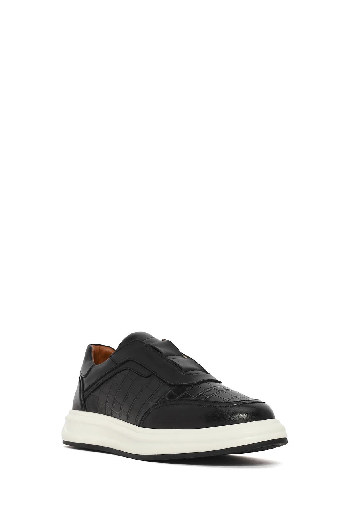 Erkek Siyah Kalın Tabanlı Desenli Deri Sneaker - Image 7