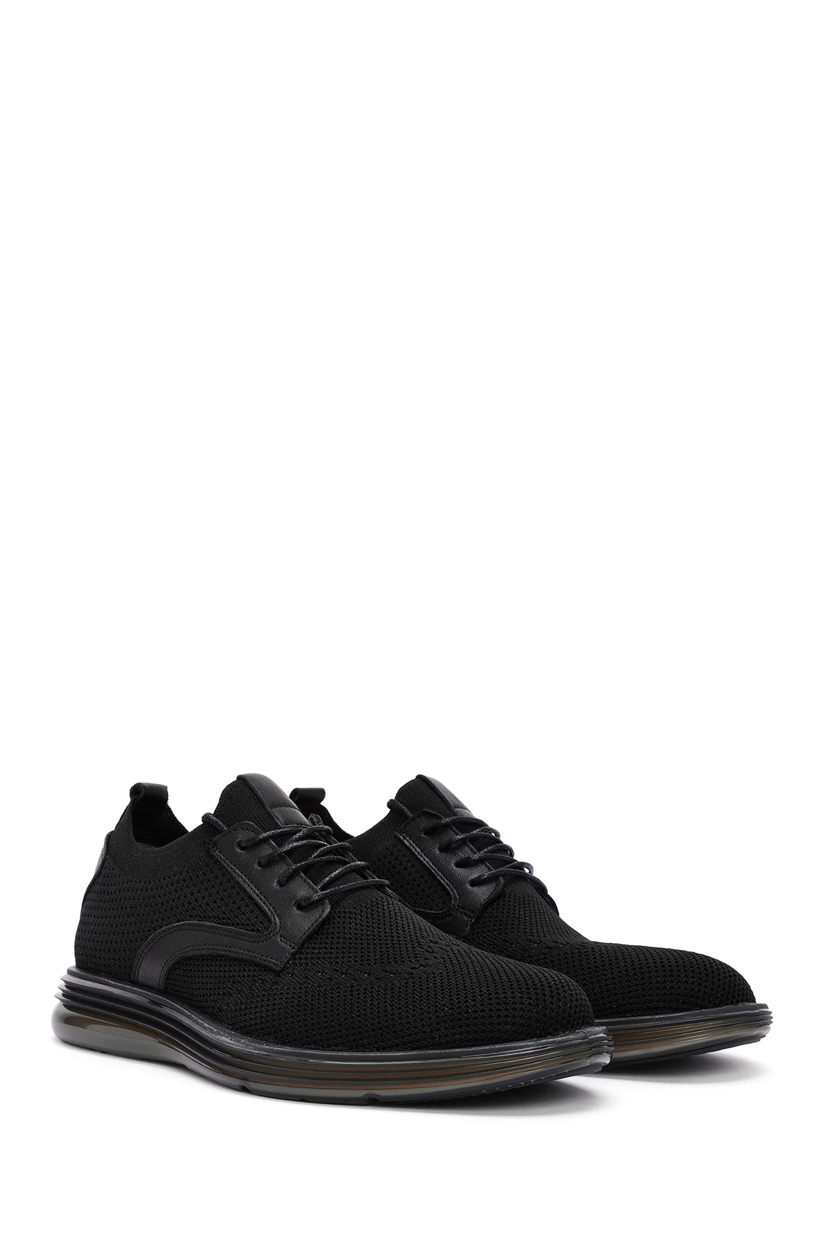 Erkek Siyah Kalın Tabanlı Nubuk Detaylı Bağcıklı Kumaş Sneaker - Image 3
