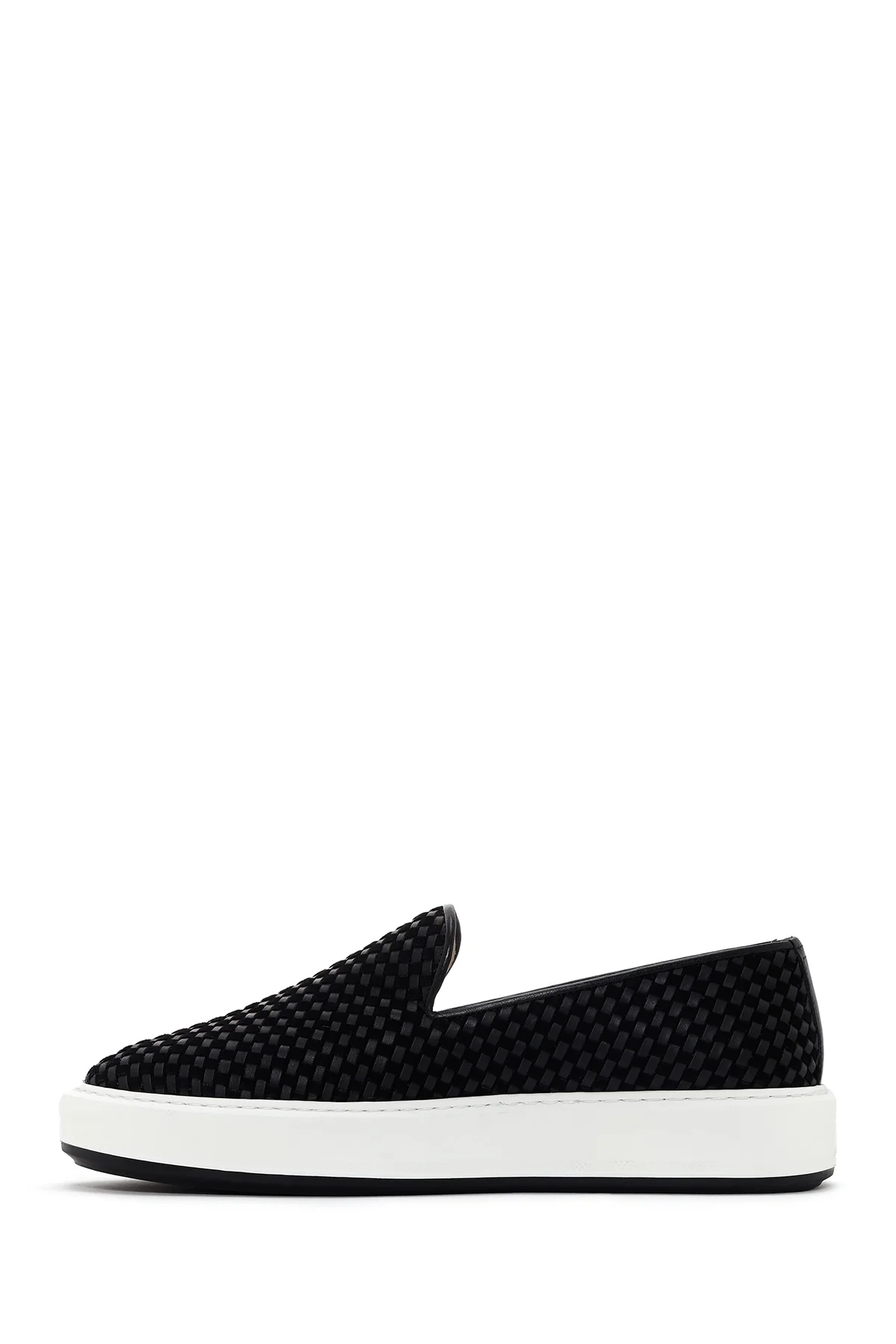 Erkek Siyah Kalın Tabanlı Örgü Deri Casual Loafer - Image 2