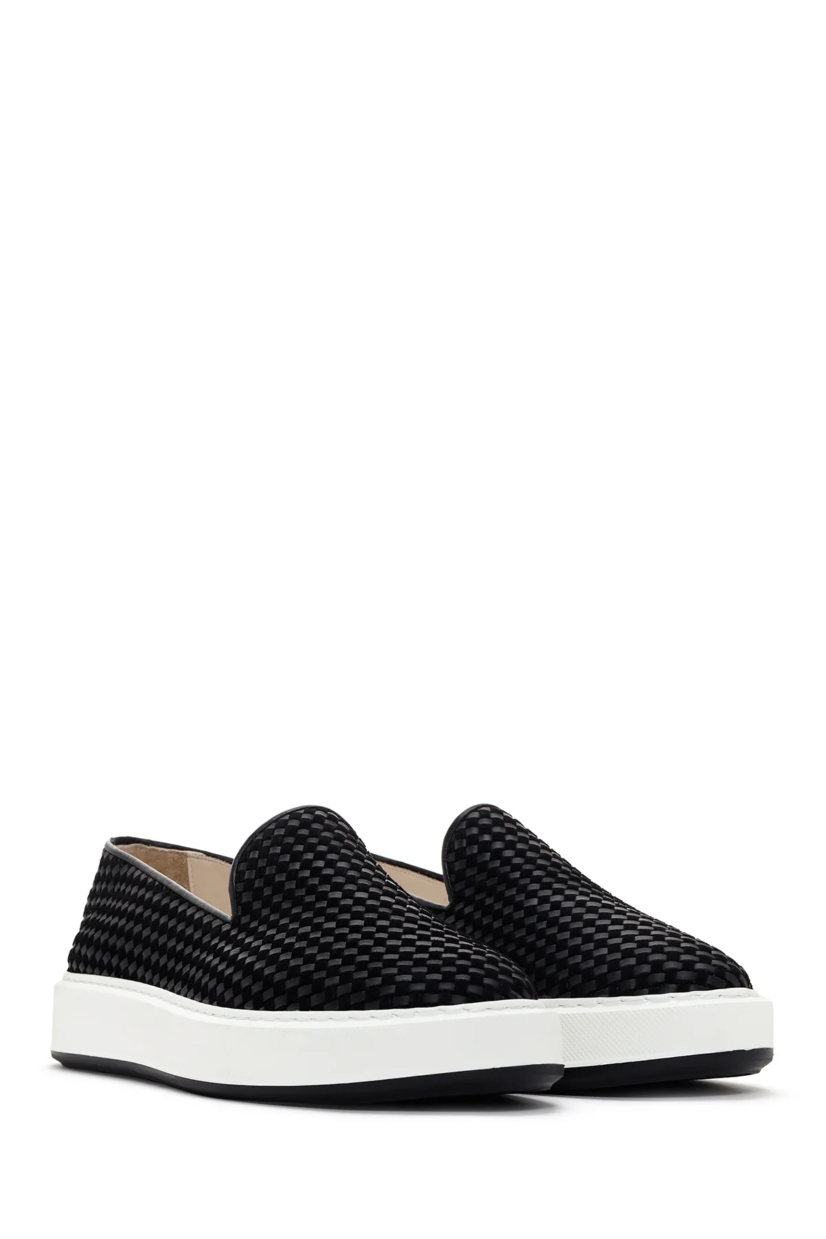 Erkek Siyah Kalın Tabanlı Örgü Deri Casual Loafer - Image 3