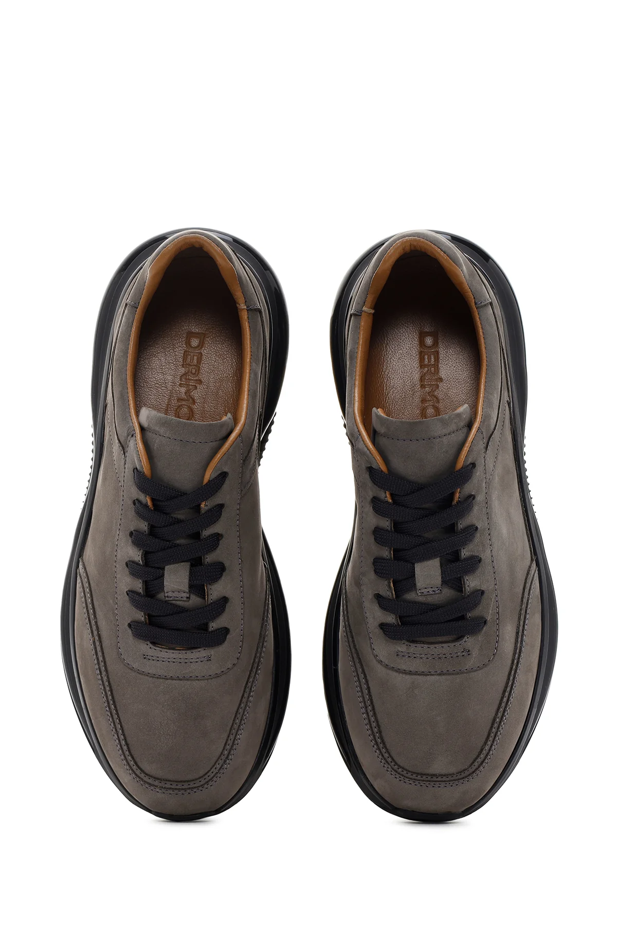 Erkek Siyah Koyu Gri Kalın Tabanlı Nubuk Deri Sneaker - Image 6